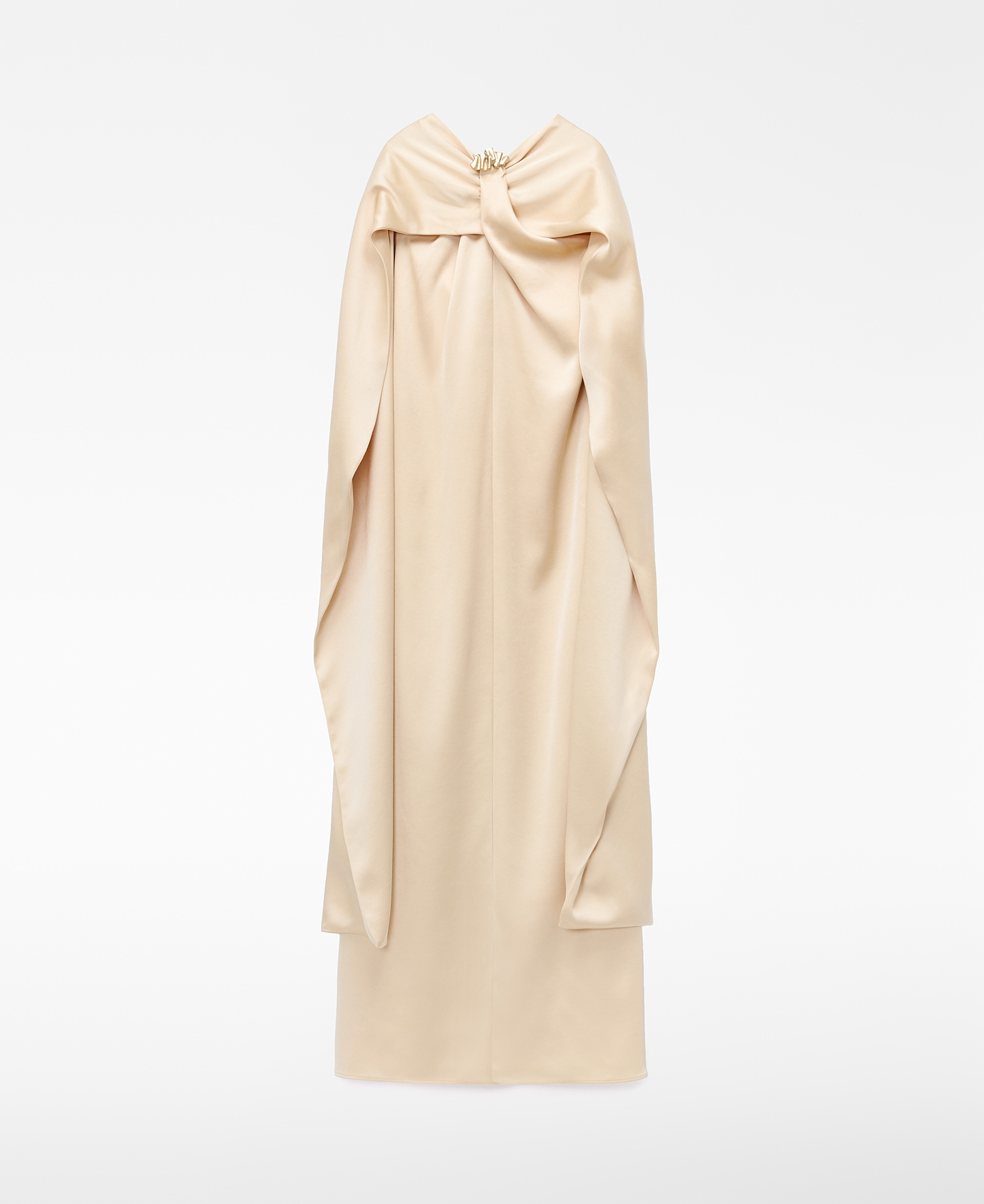 Long satin dress with a back cape image number 4