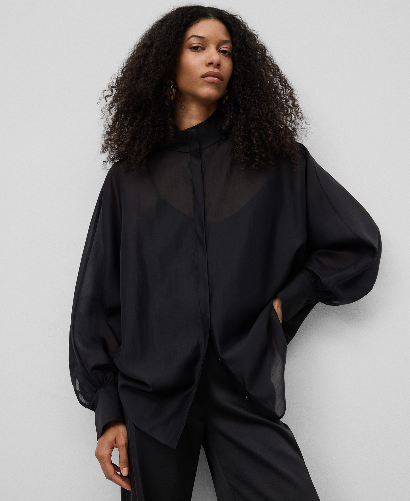 Oversized semi-sheer shirt woman image number 0