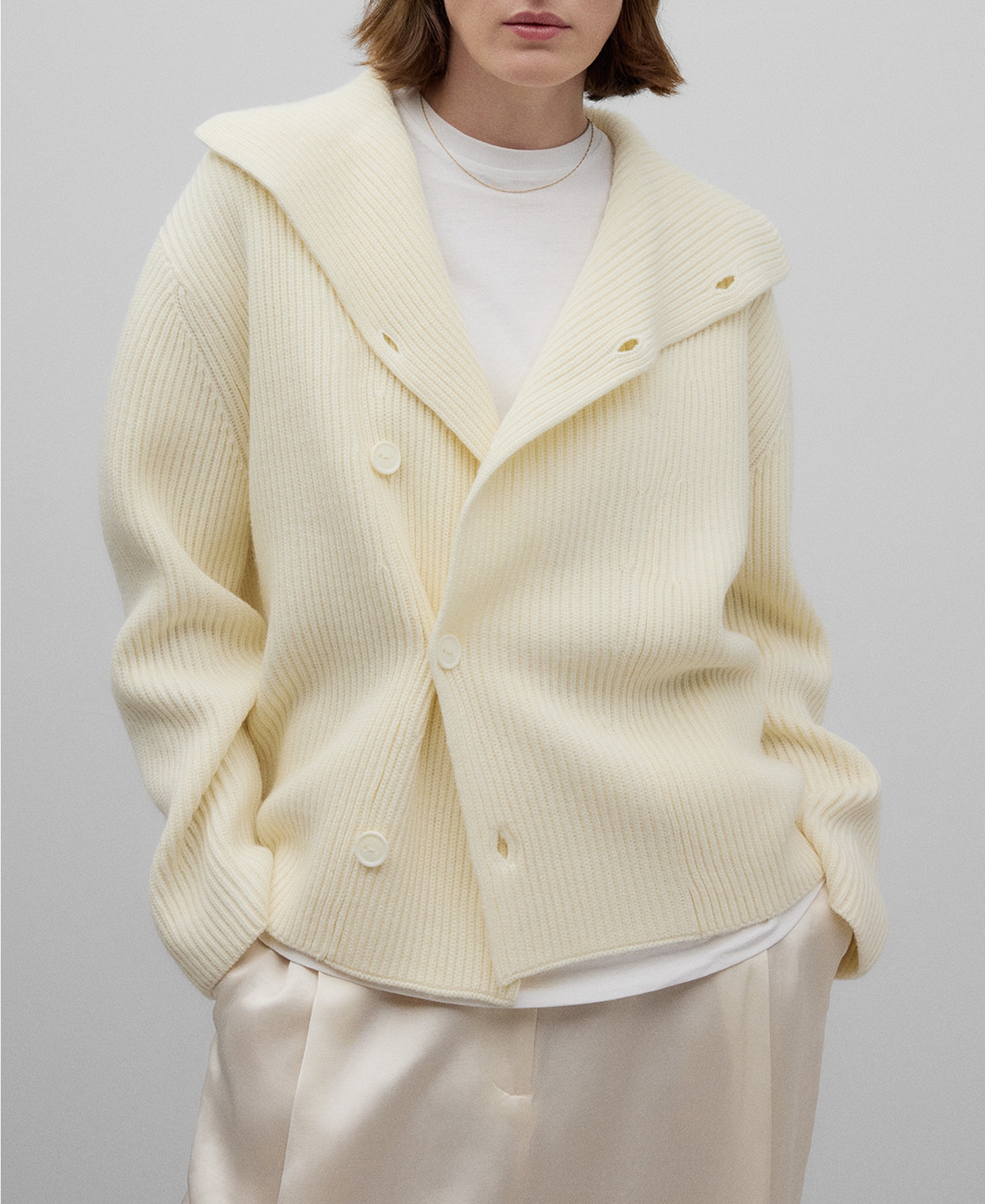 Chaqueta punto perlado lana merino mujer image number 0