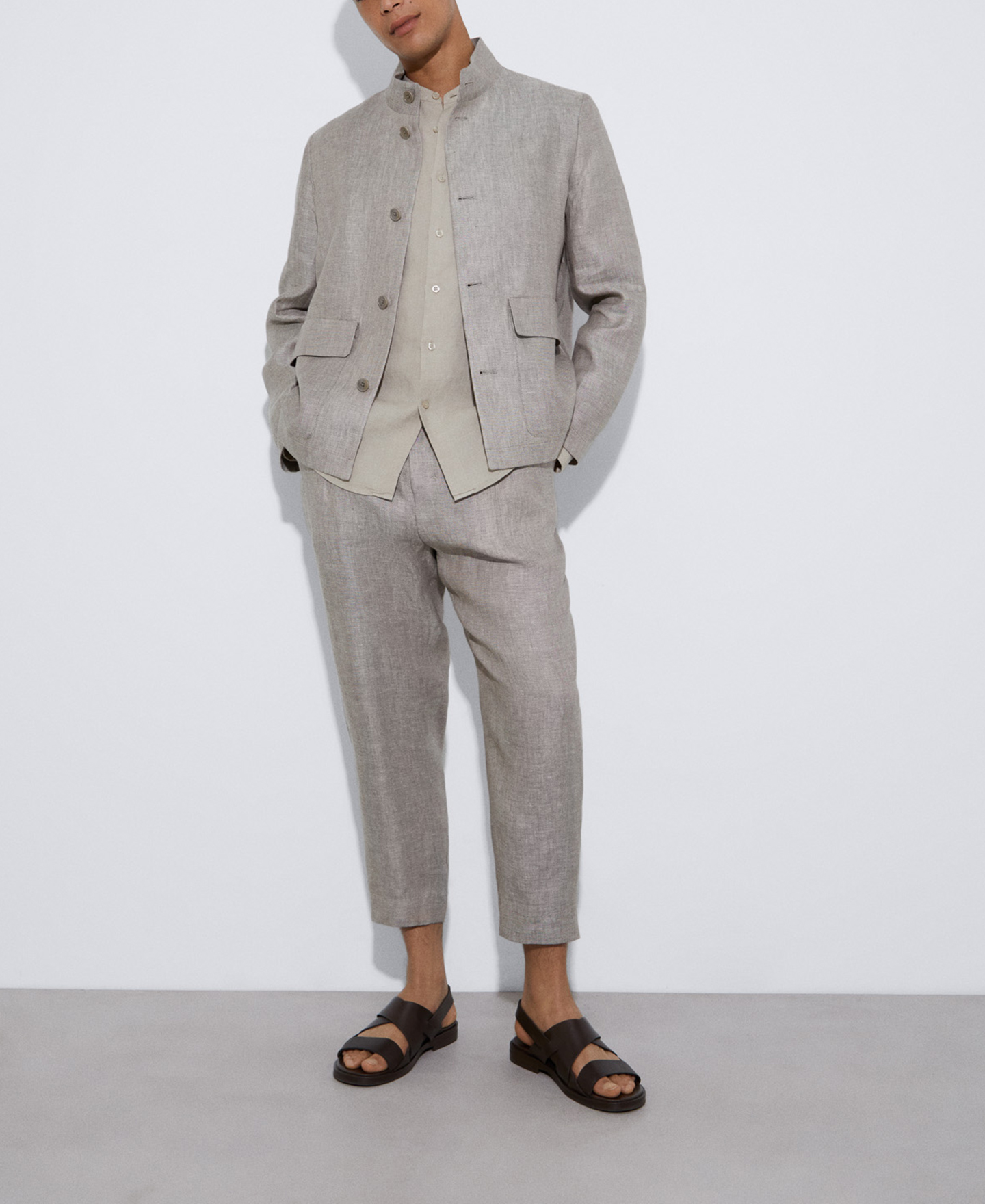 Mao collar jacket in linen image number 1