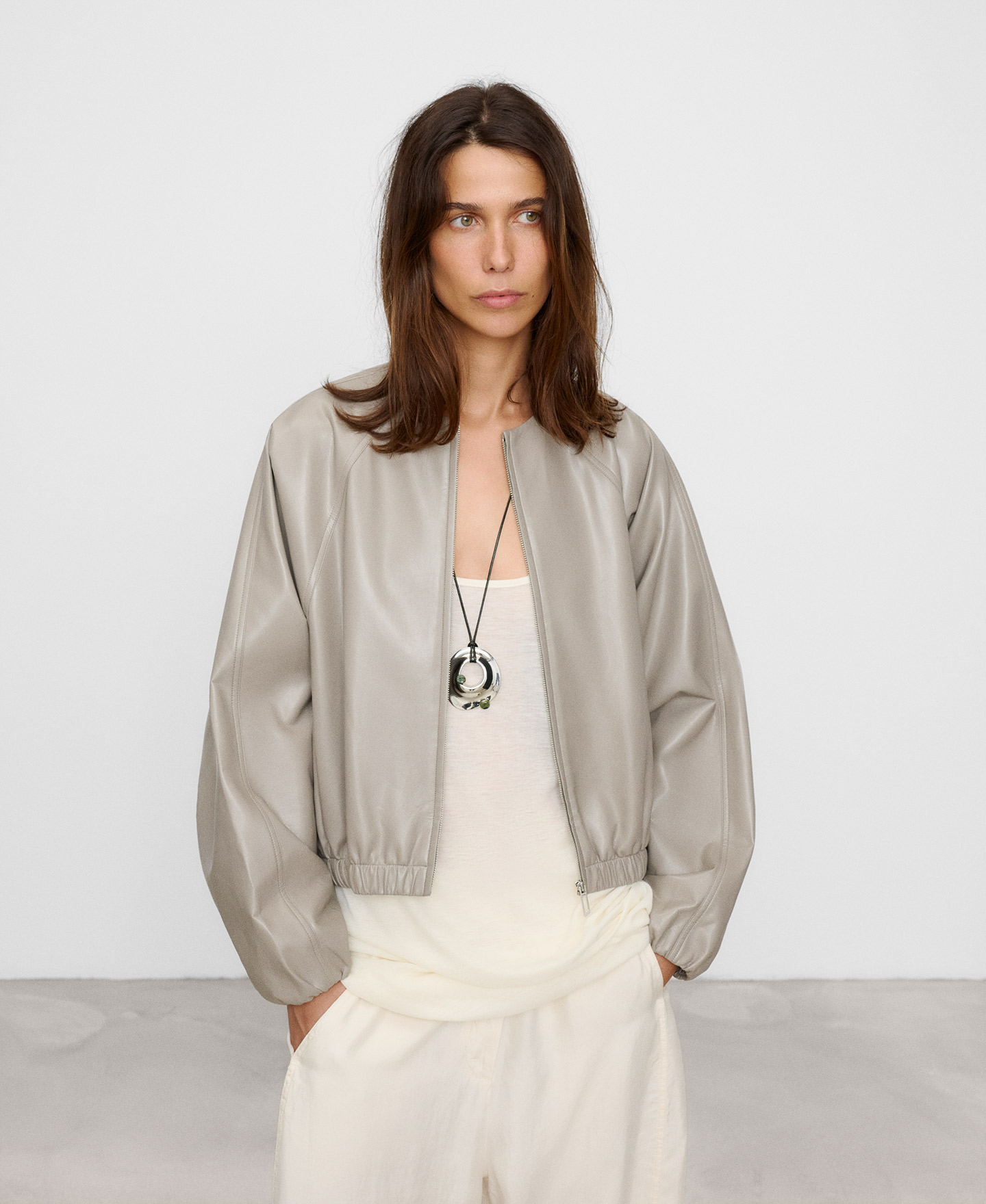 Leather-Non-Leather bomber jacket image number 0