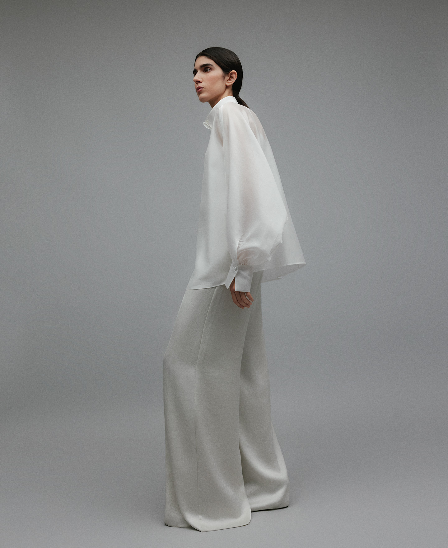 Oversized semi-sheer shirt woman image number 1