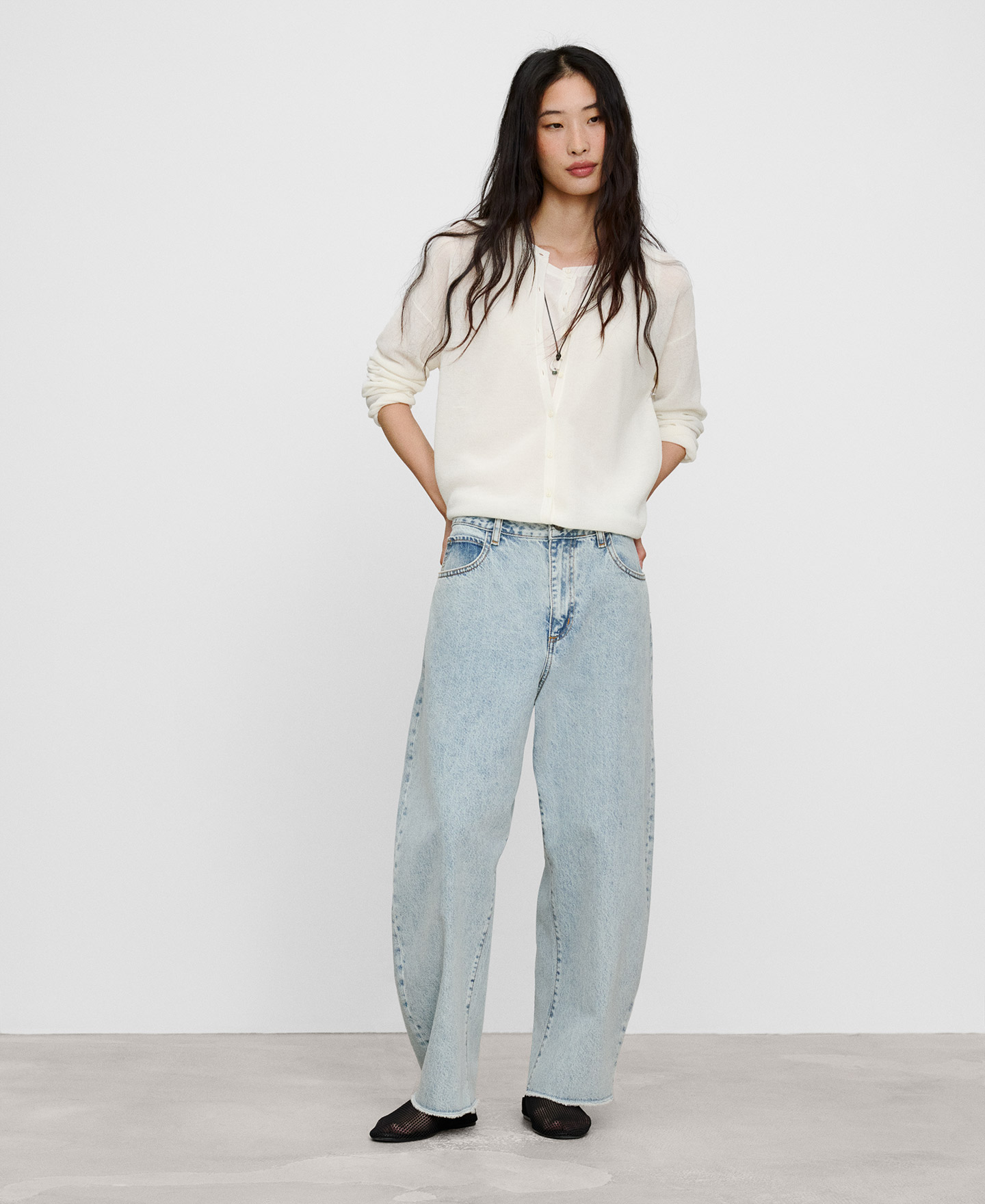 Semi-sheer fine-knit cardigan image number 1