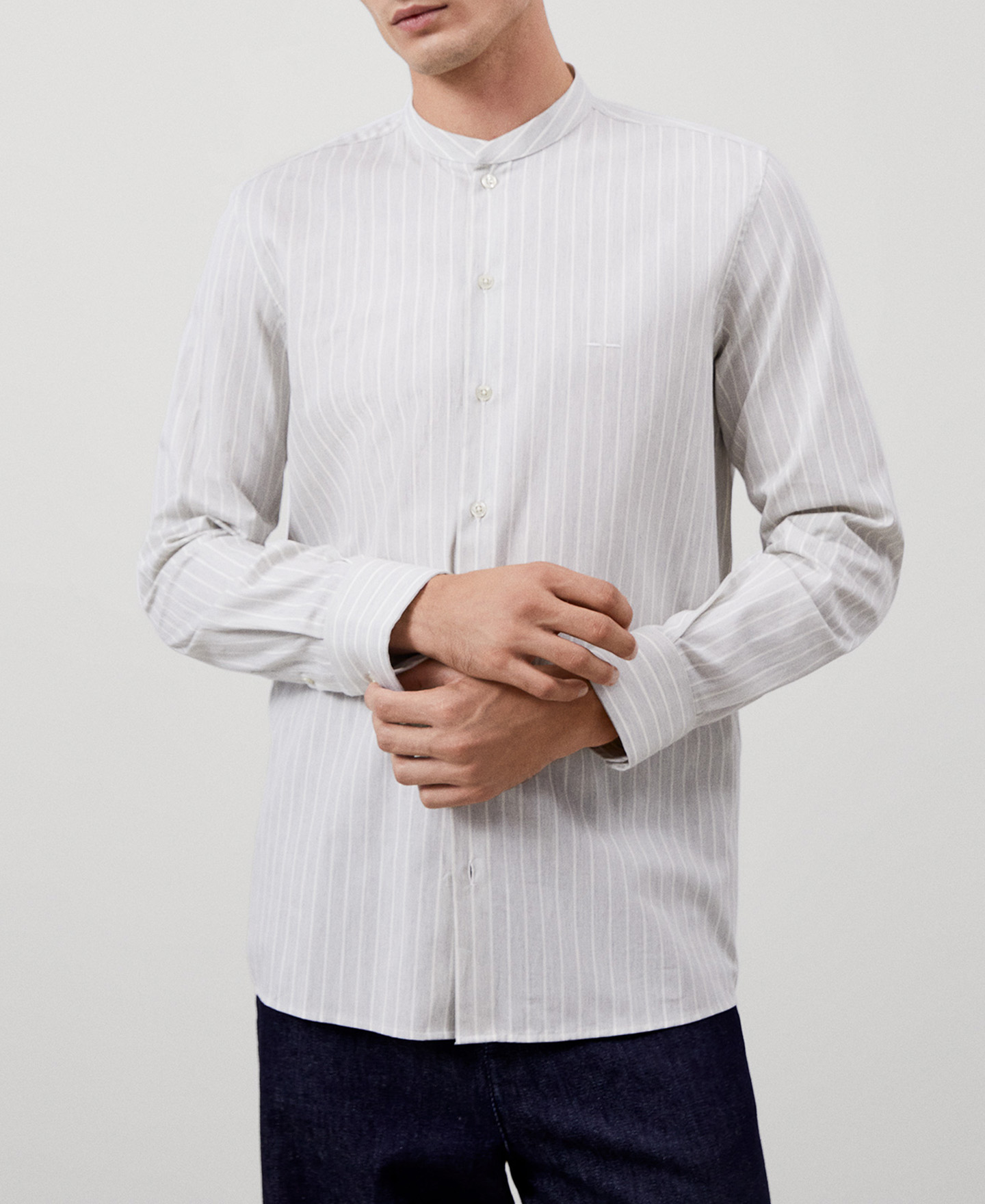 Mandarin collar cotton shirt image number 0
