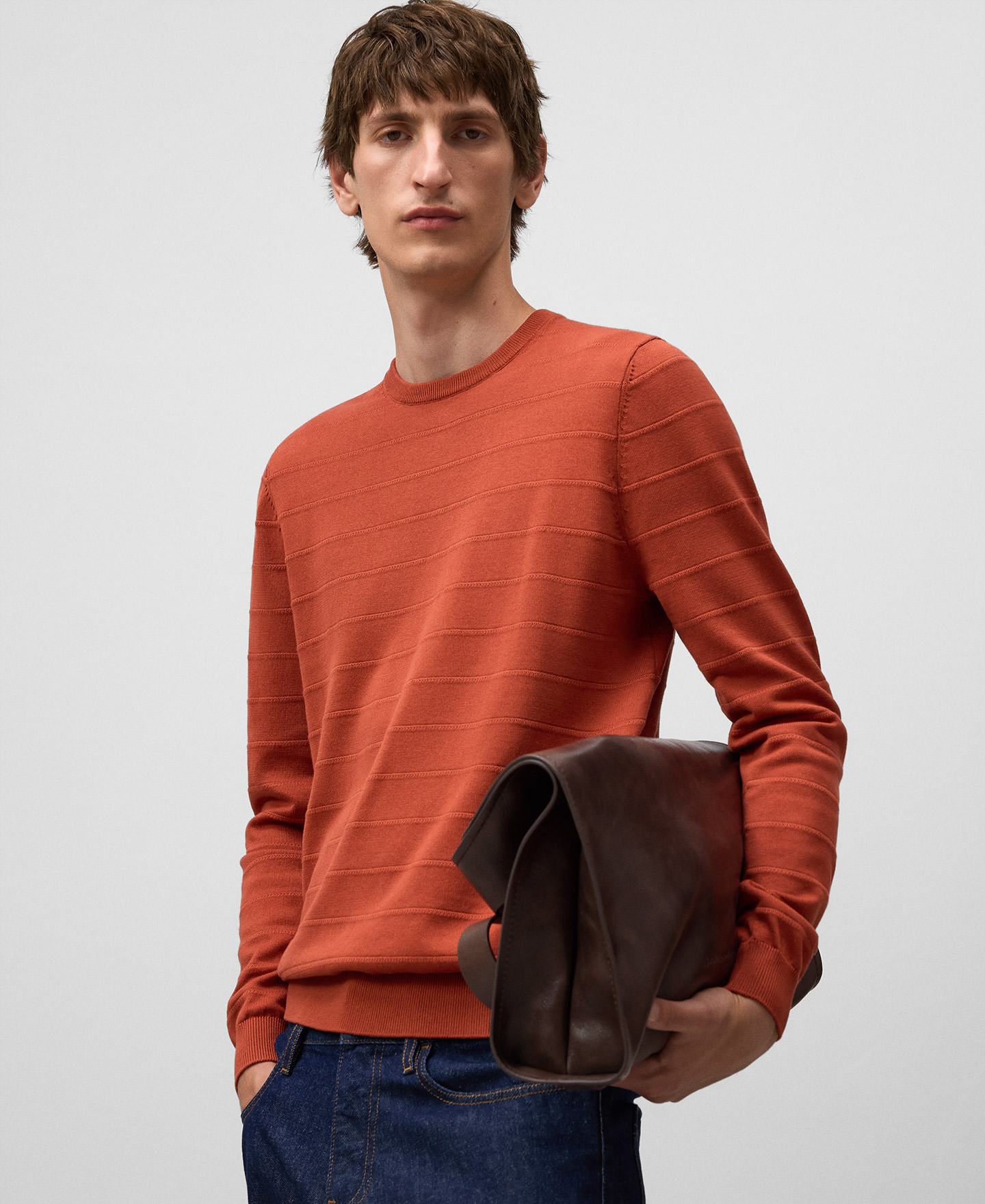 Striped structured knit sweater man image number 0
