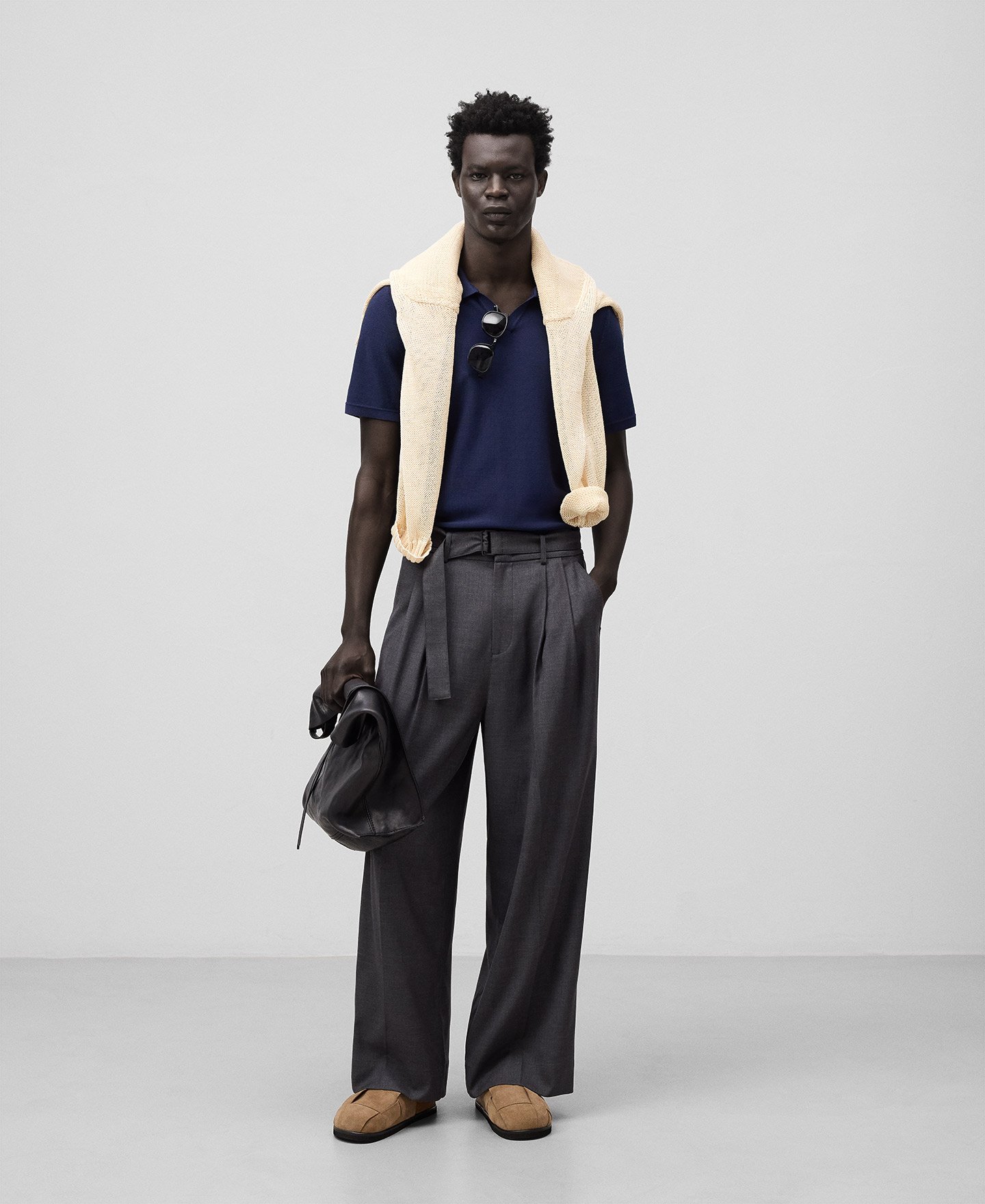 V-neck structured knit polo shirt man image number 1