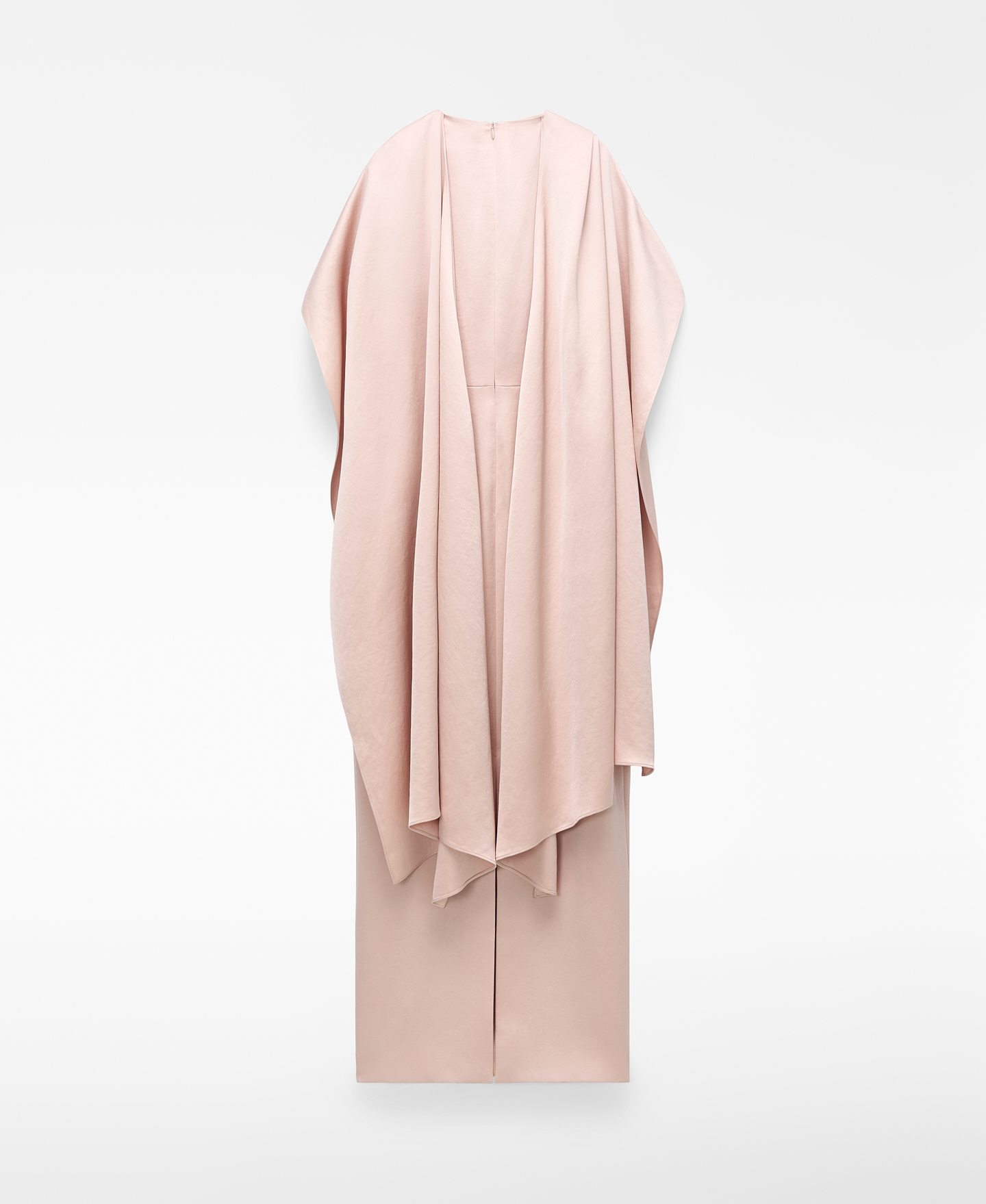 Vestido largo satinado con chal drapeado image number 5