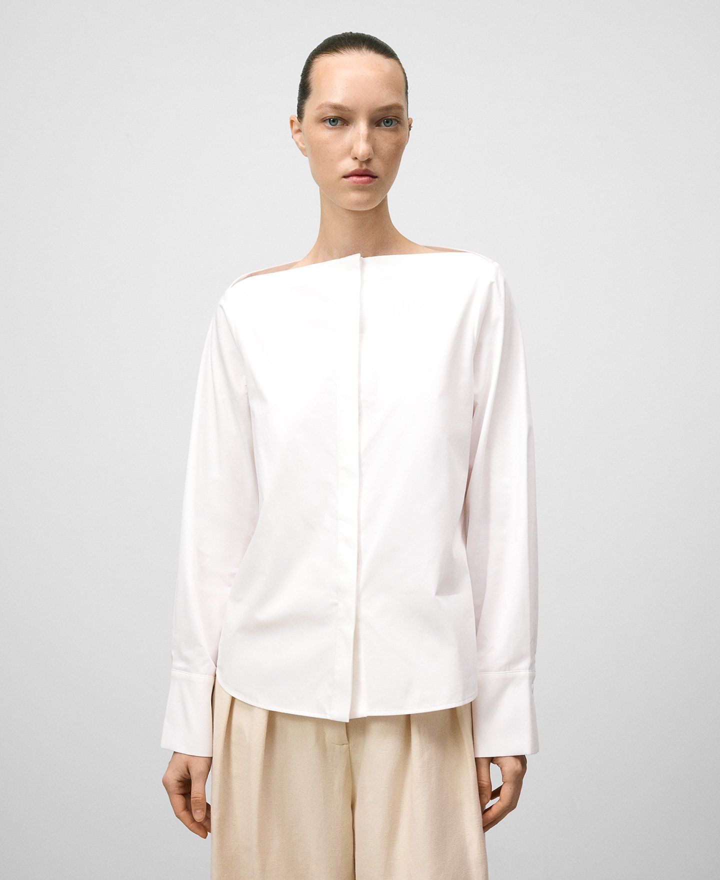 Cotton boat neckline shirt woman image number 0