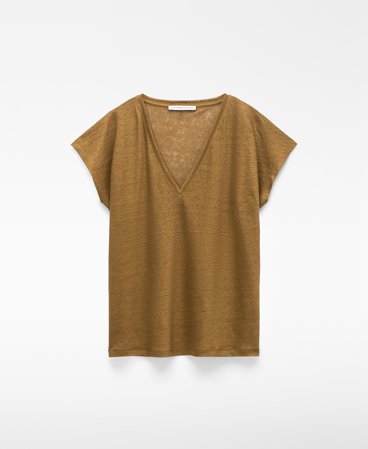 European linen V-neck straight T-shirt image number 4