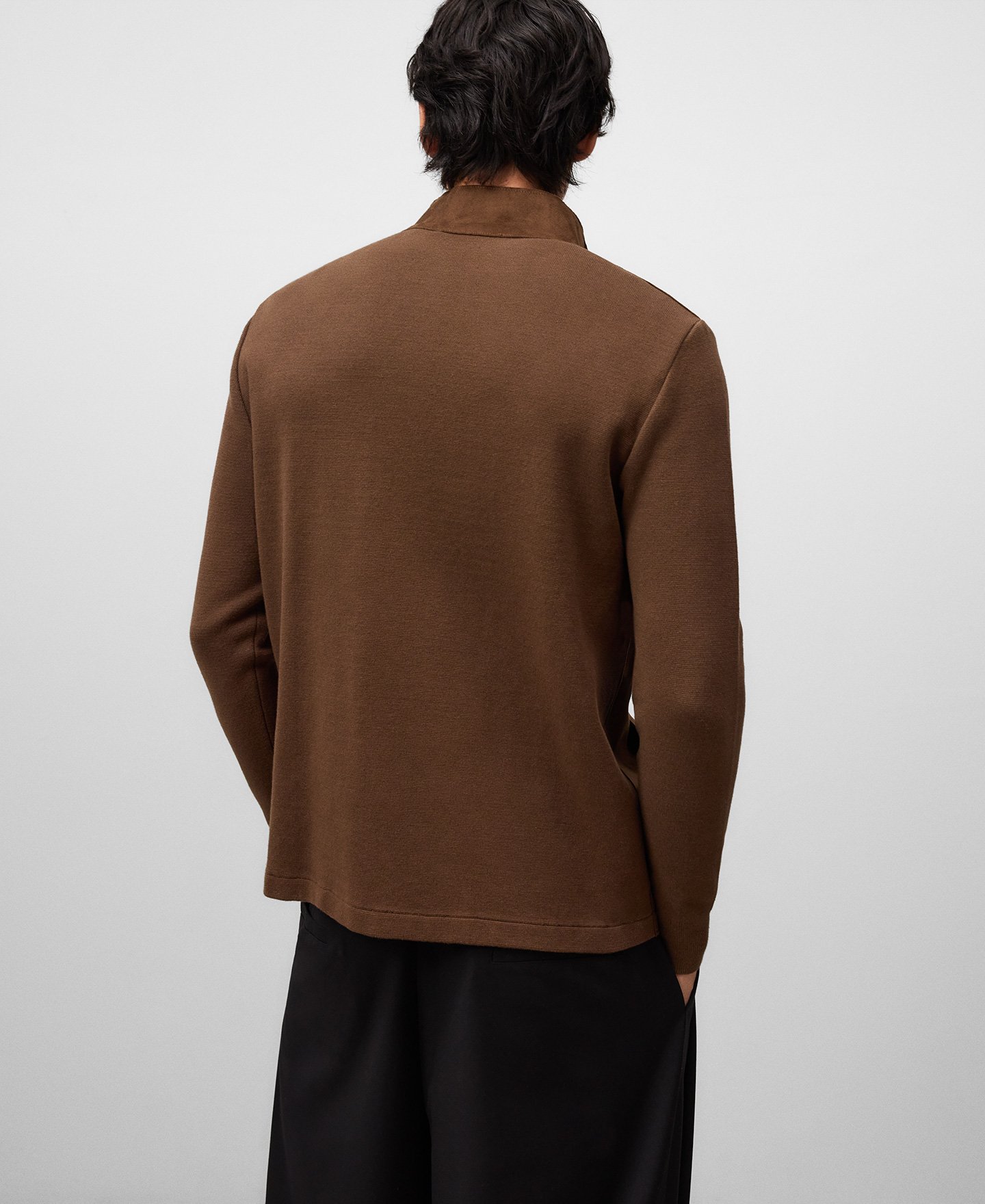 Faux suede and knit cardigan man image number 2