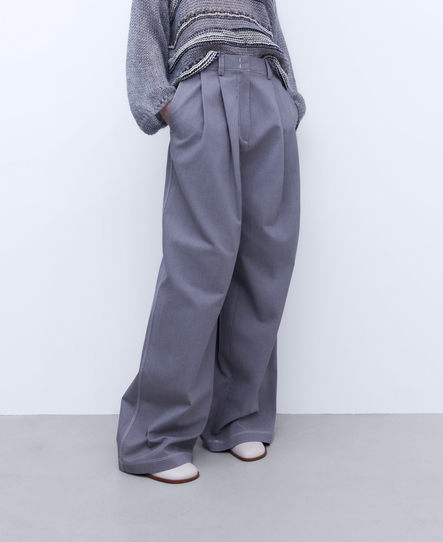 Wide cotton fabric trousers image number 0