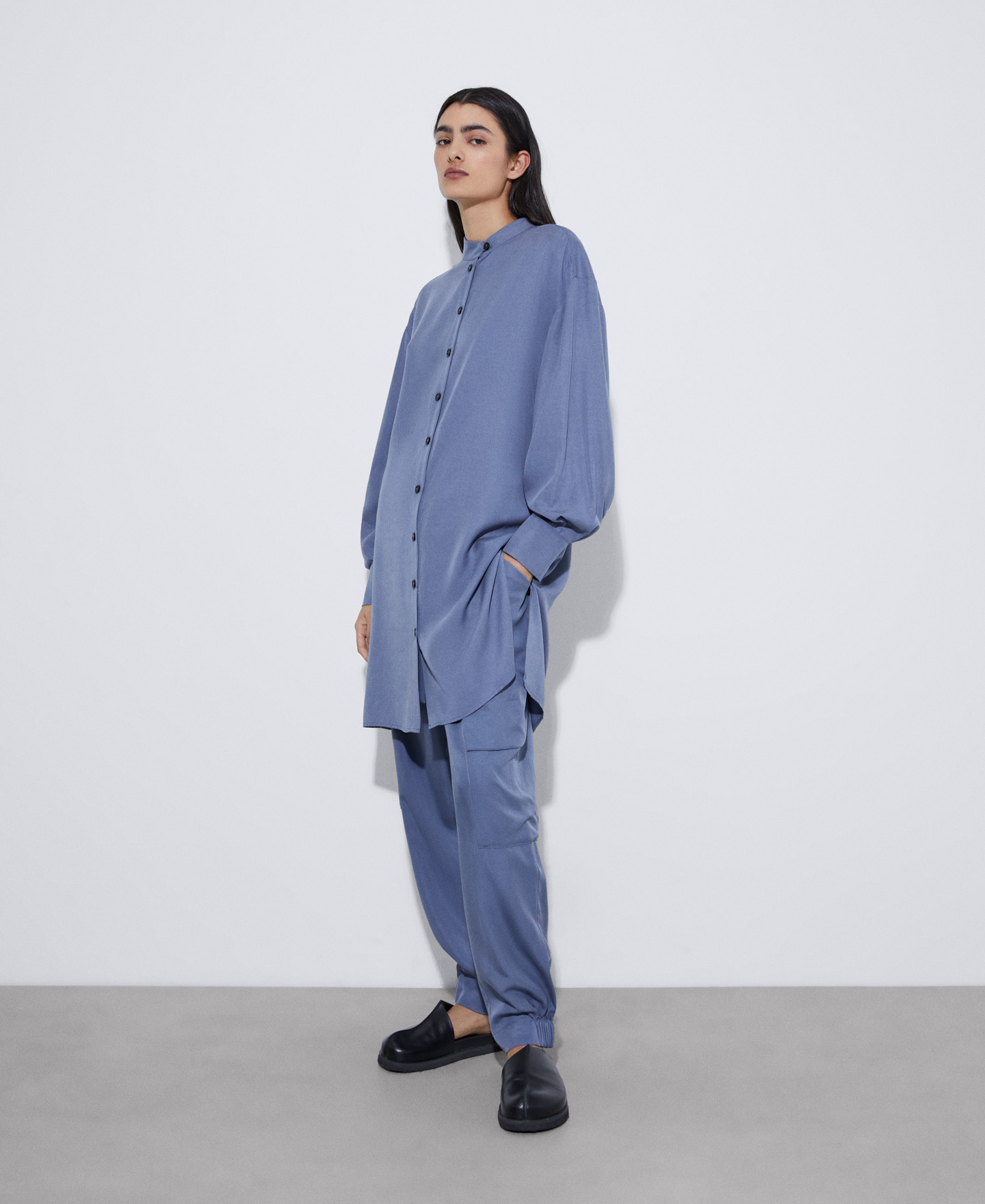 Blouson long à col Mao en lyocell image number 1