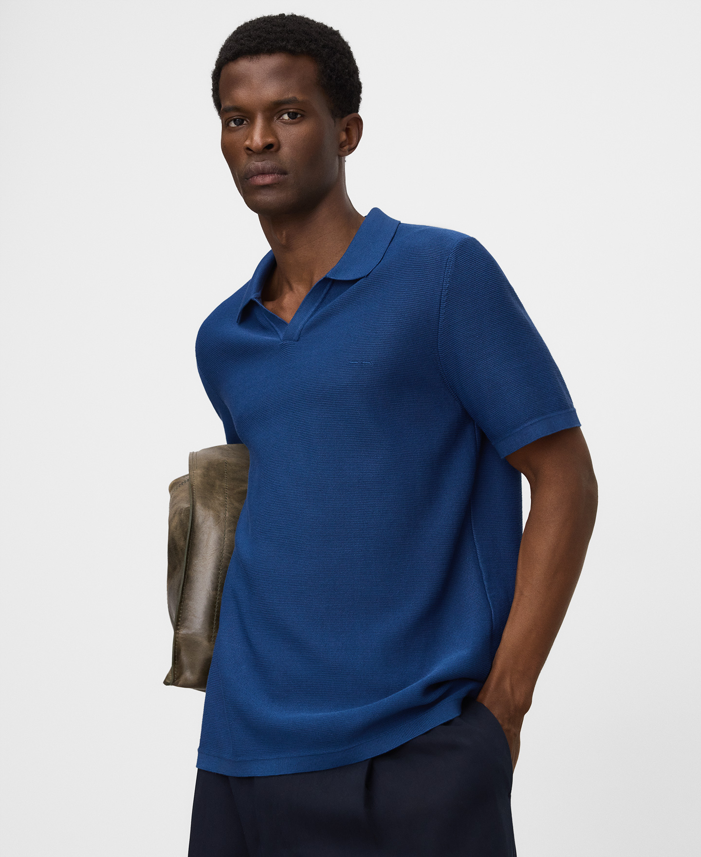 V-neck structured knit polo shirt image number 0