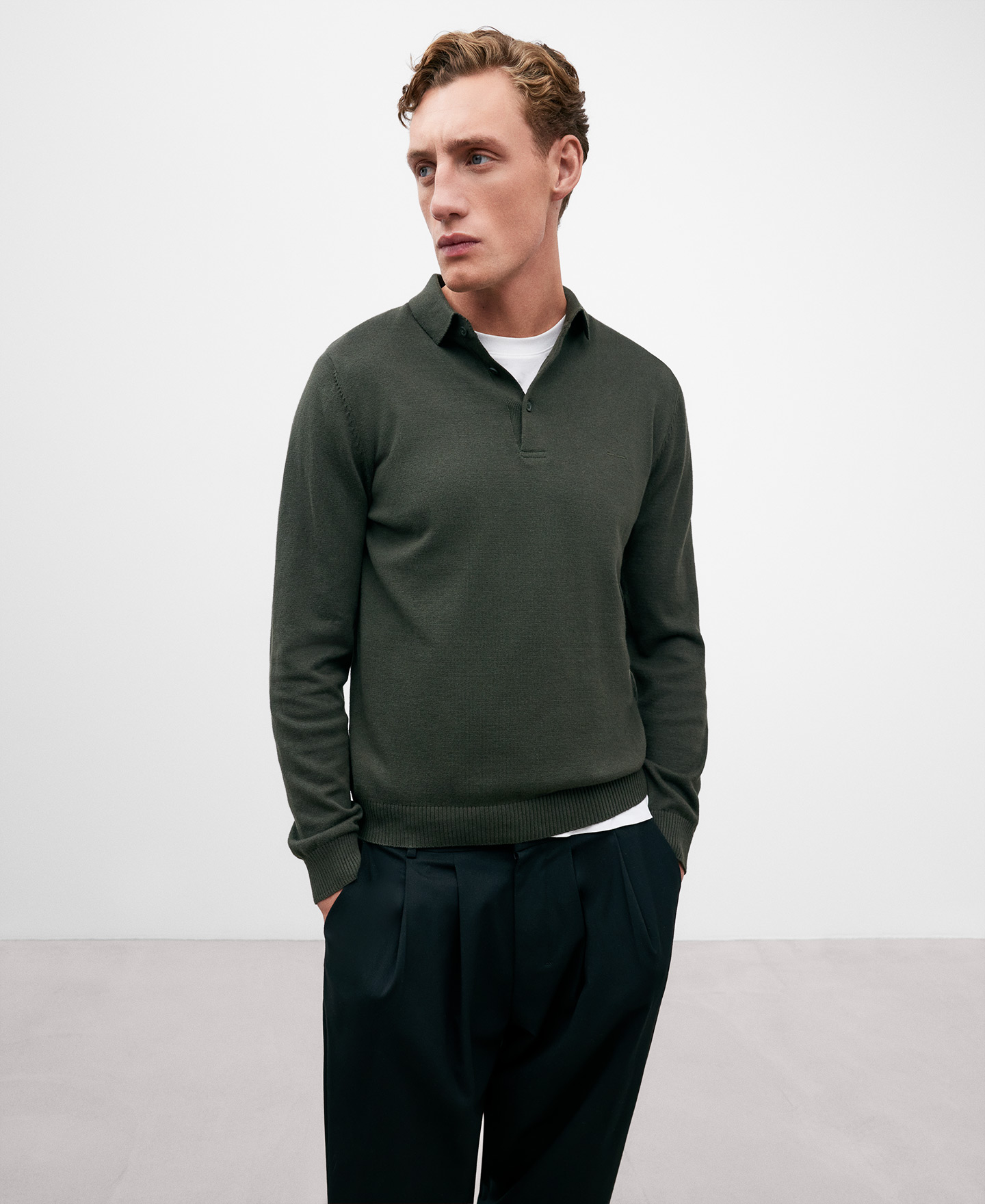 Green cotton wool polo shirt for men image number 0