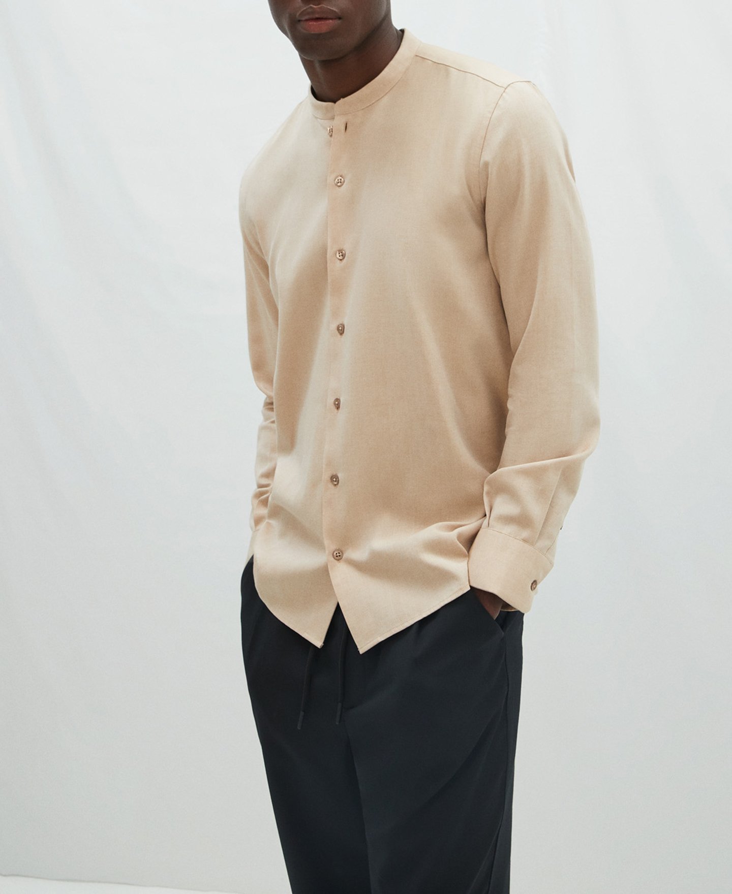 Mao collar shirt in lyocell and cotton image number 0