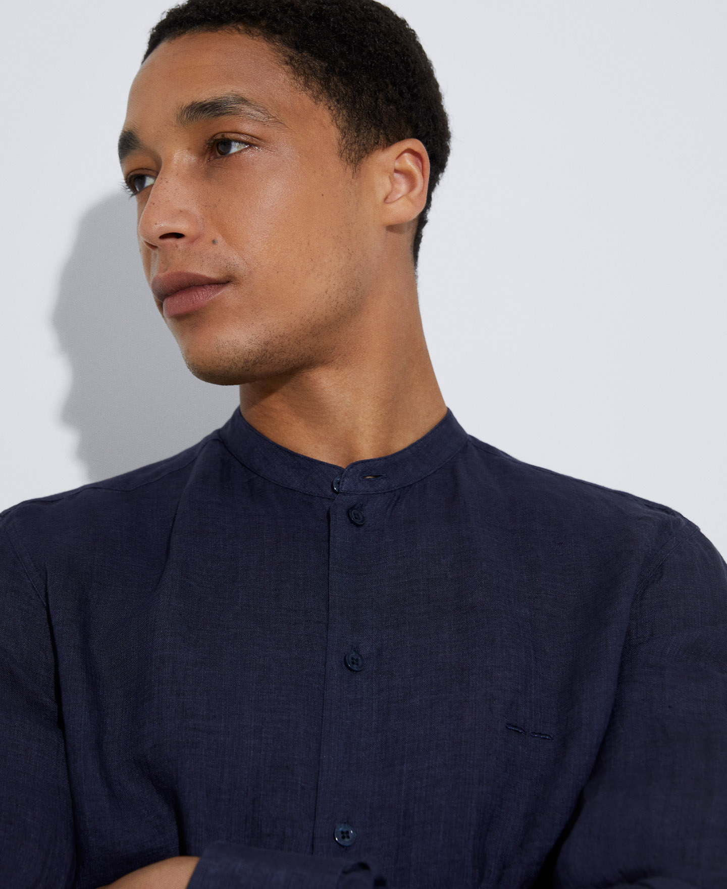 Mao collar linen shirt image number 3