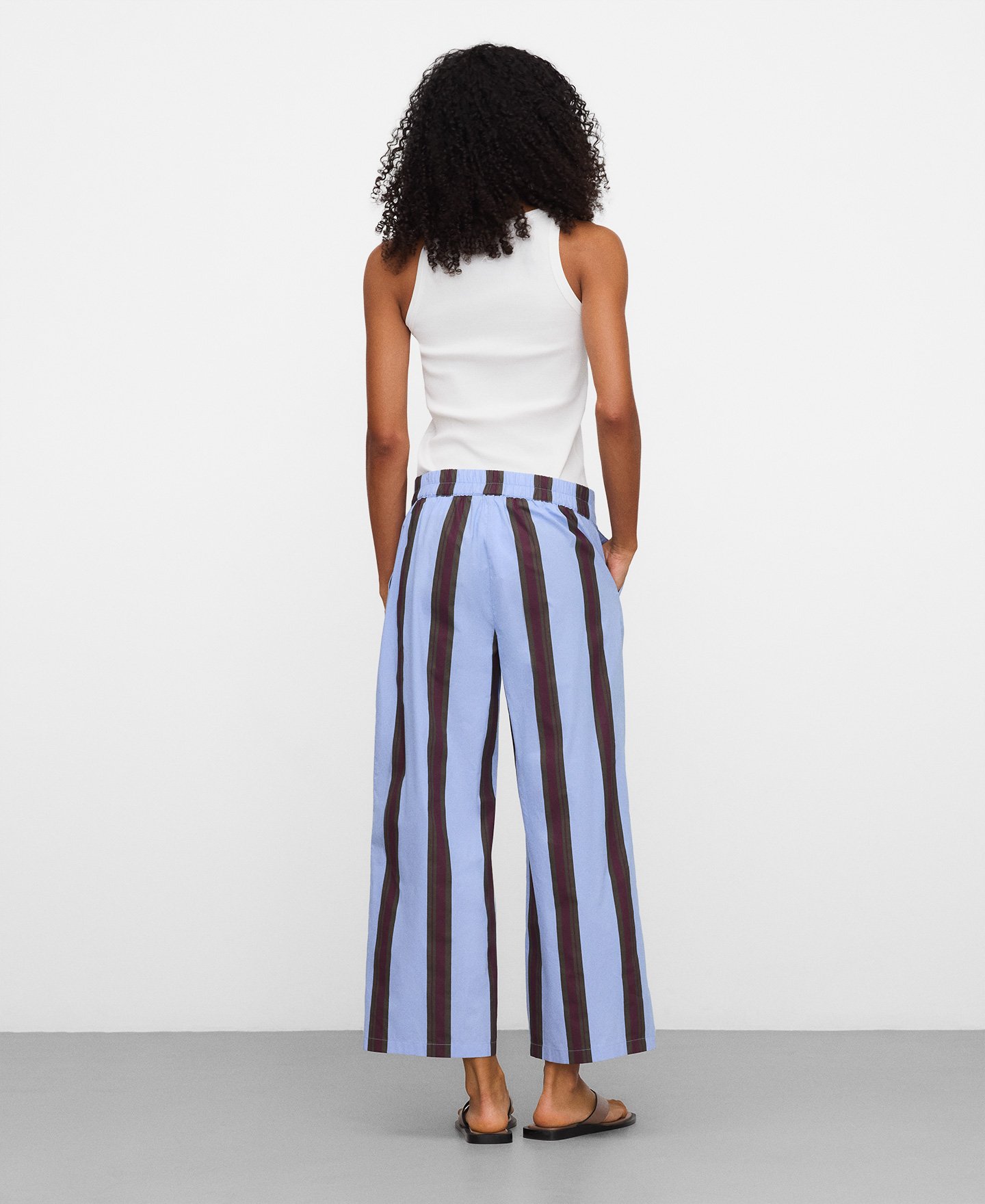Cotton striped culotte trousers image number 2