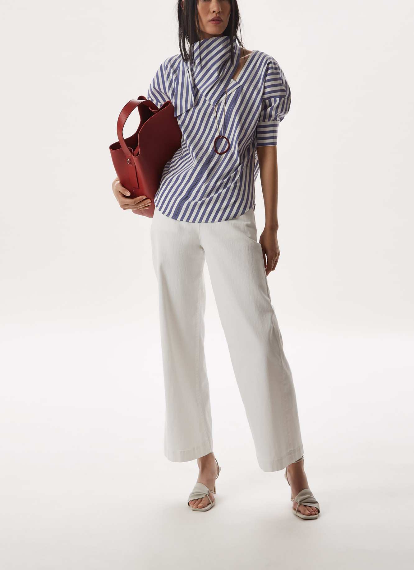 Blouse with scarf detail and puff sleeve image number 3