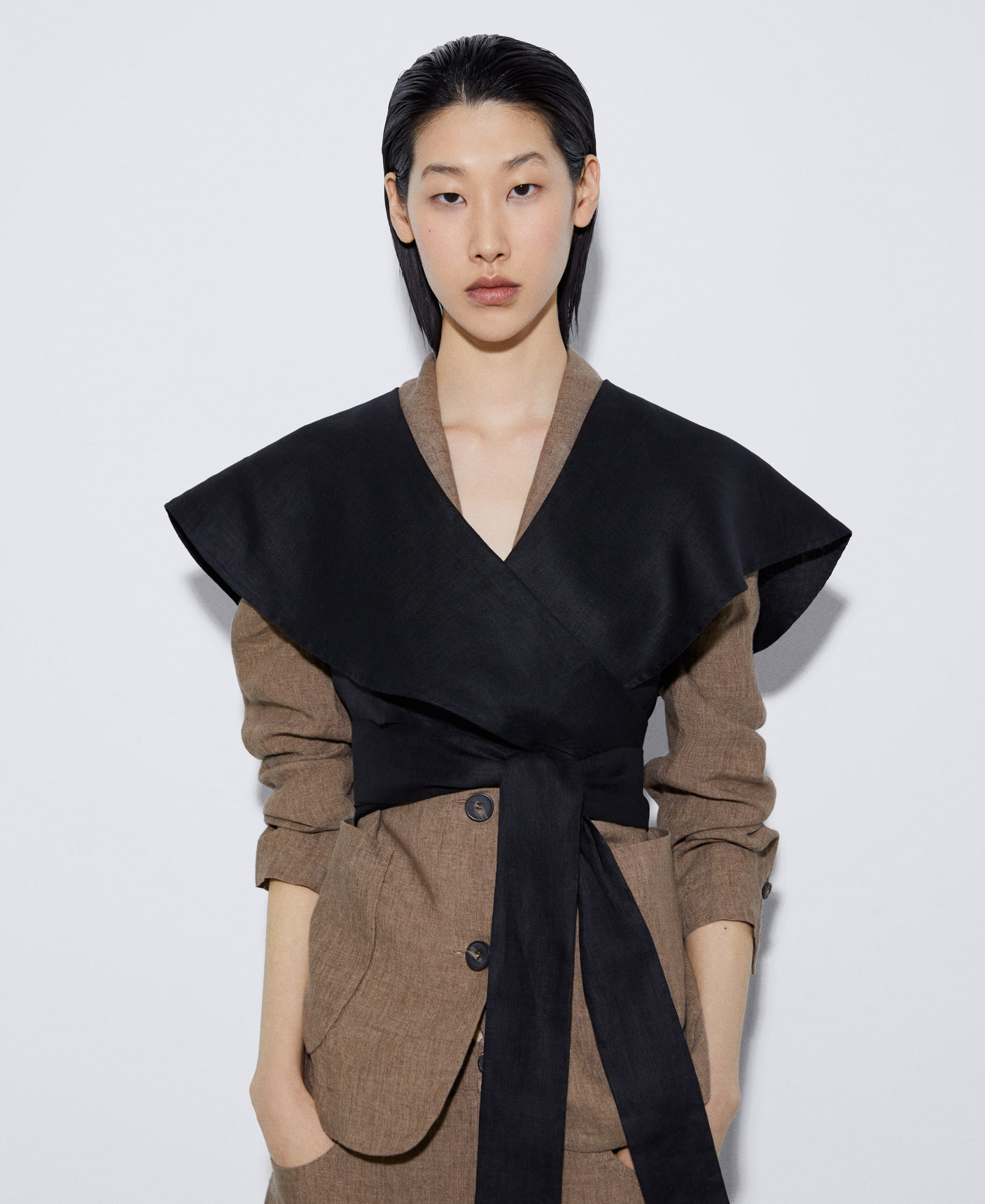 Cropped shawl top with shawl collar image number 0