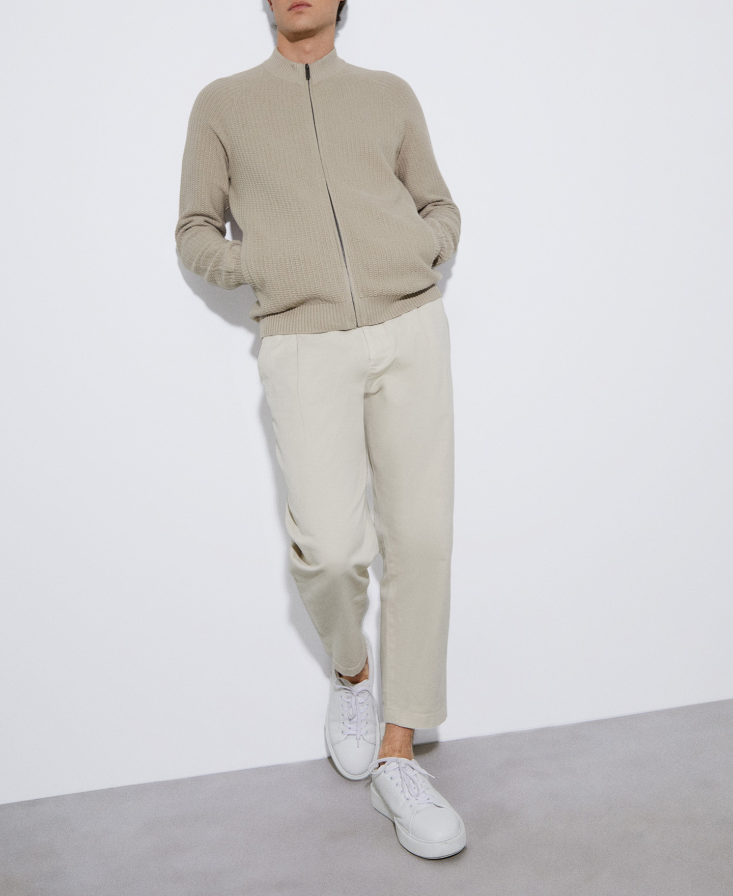 crew neck jacket with central zip image number 1