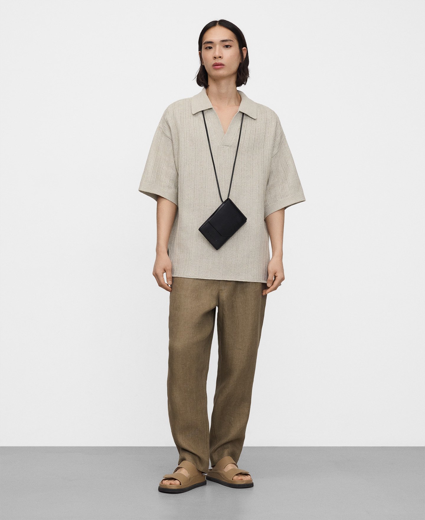 Raffia texture oversize polo shirt image number 1