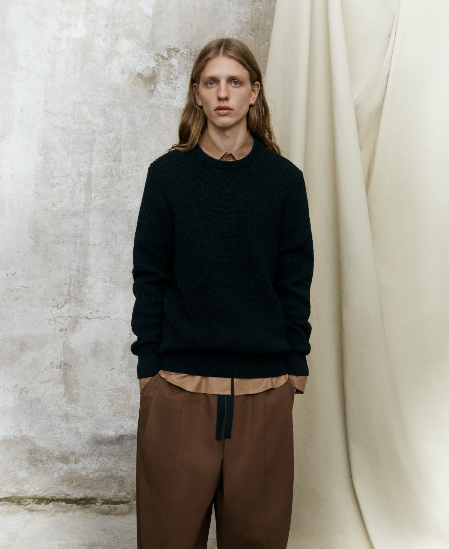 Cotton structured crew neck sweater image number 1