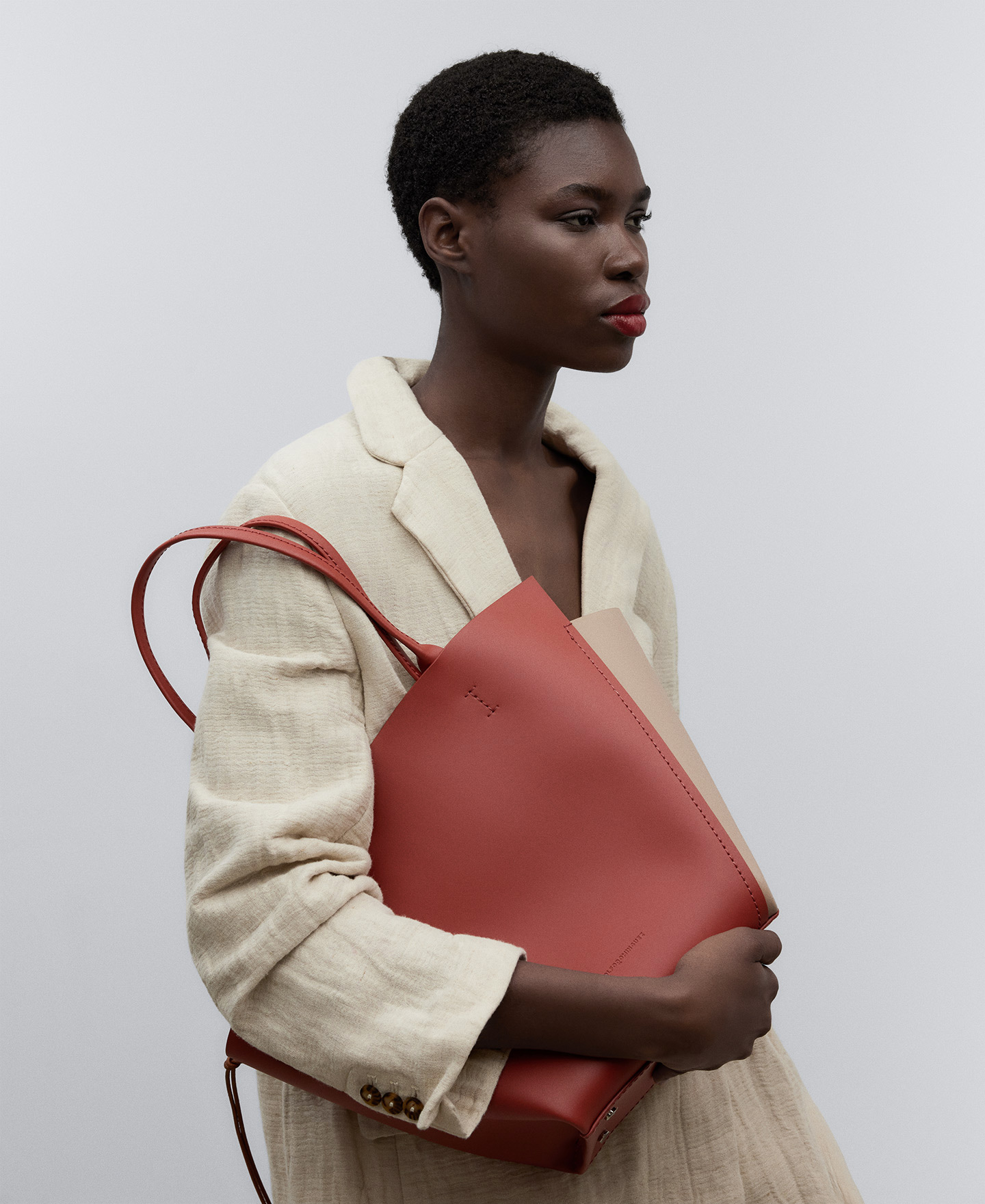 Asymmetric leather shopper bag woman image number 5