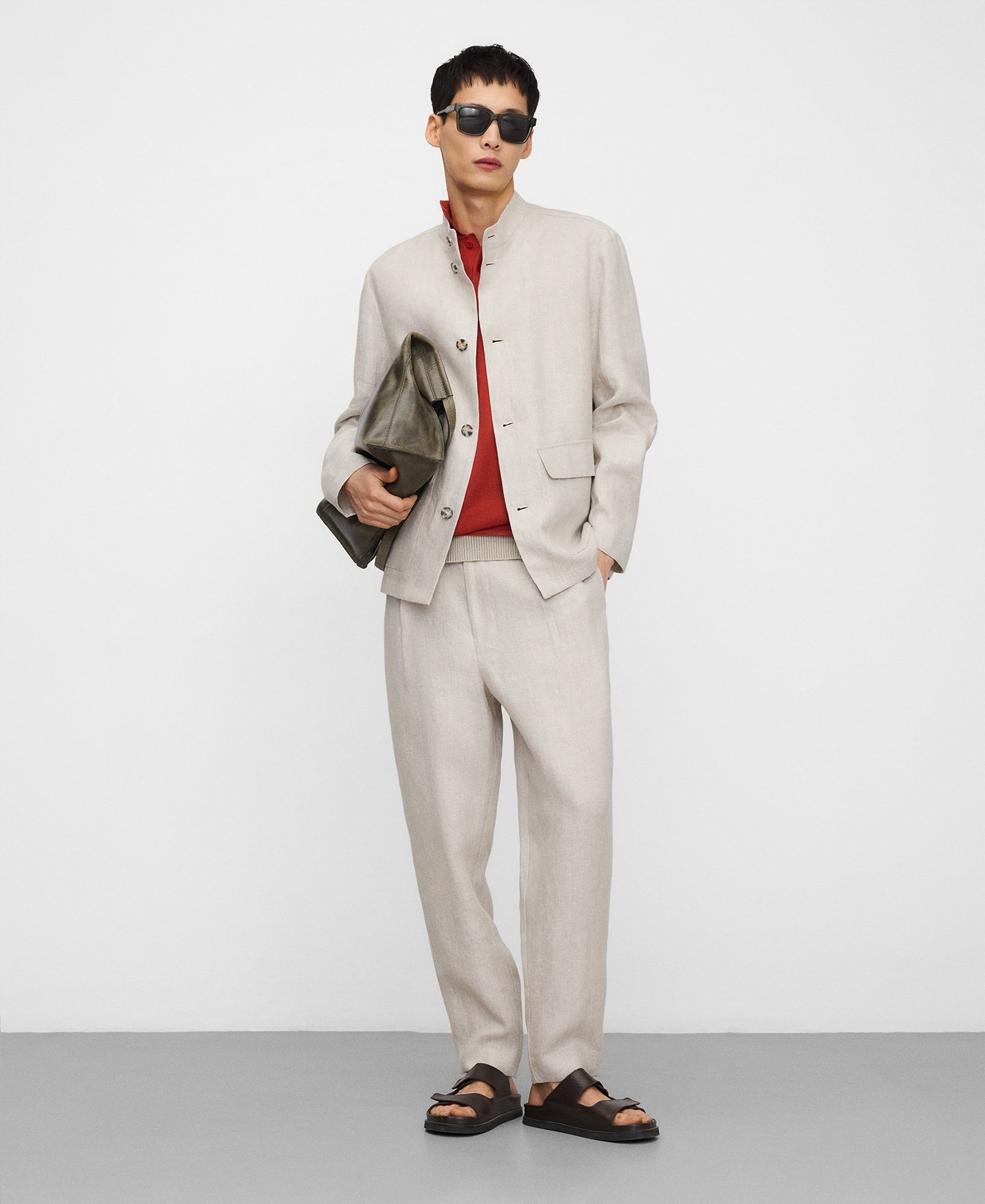 European linen mandarin collar blazer image number 1