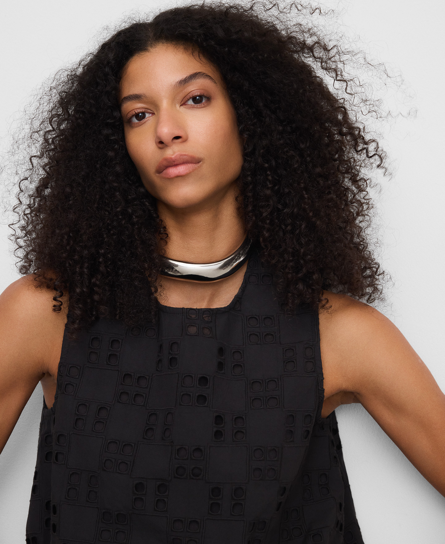 Poplin top with English embroidery image number 3