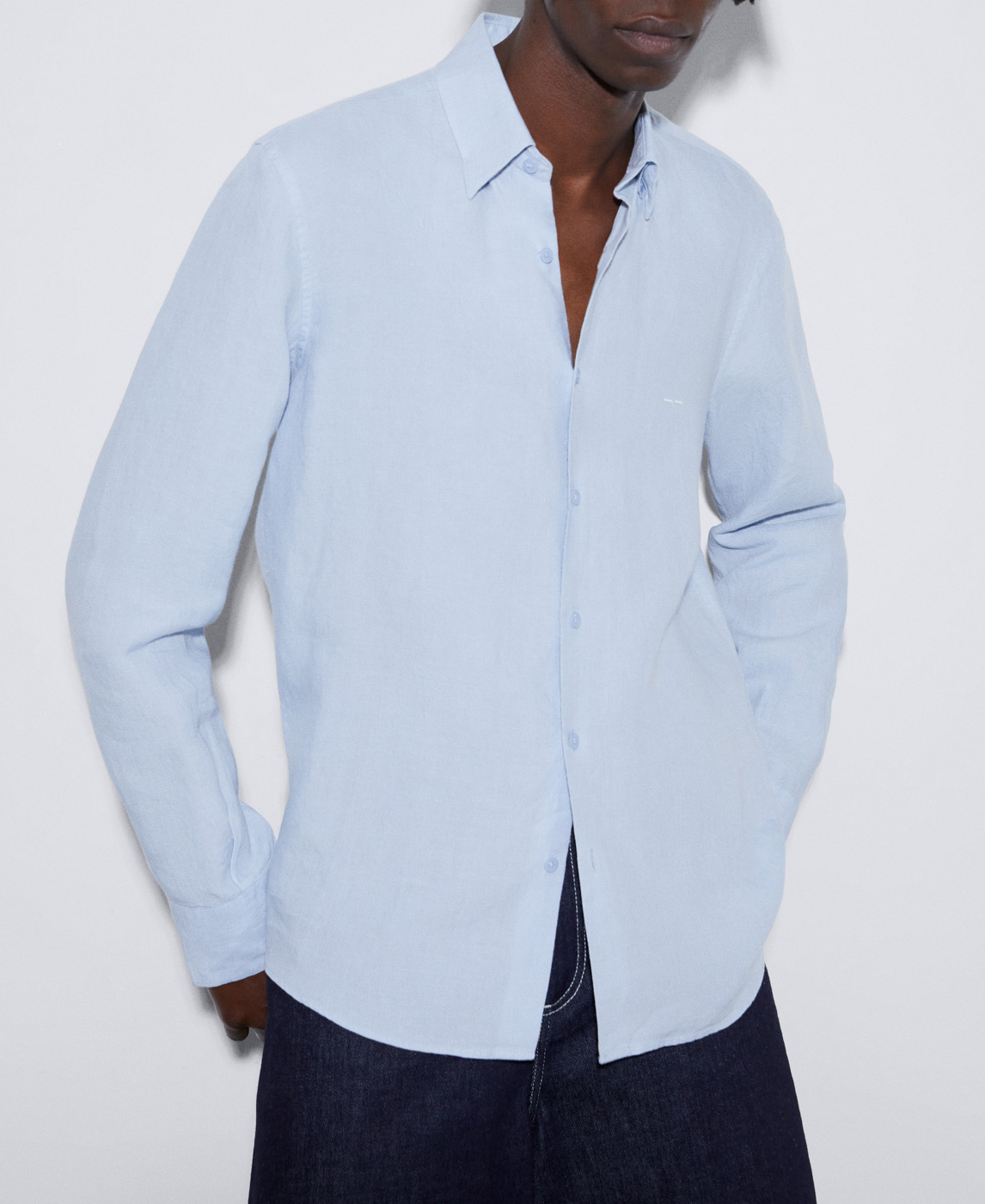 Camisa cuello solapa 100% lino image number 0