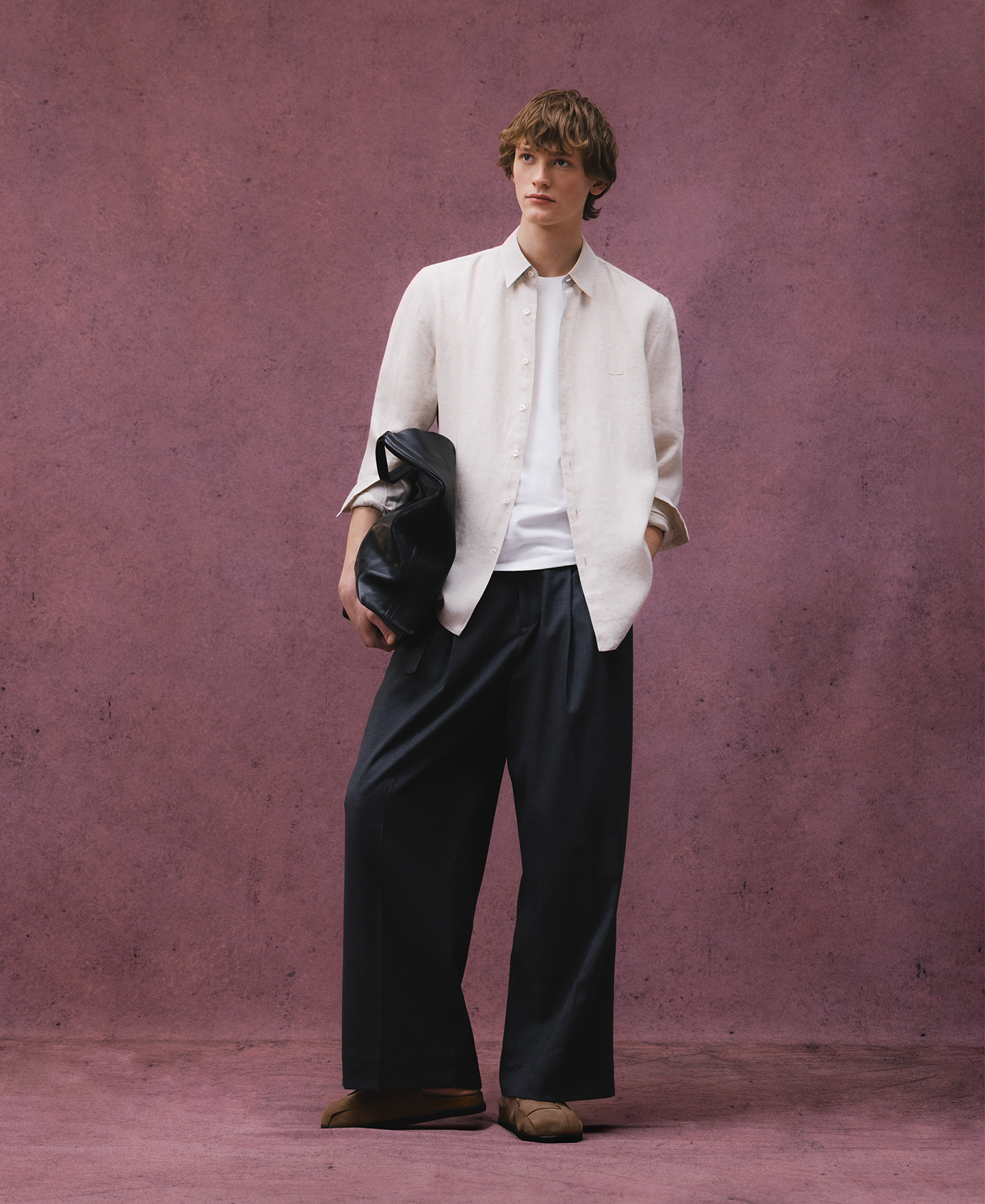 Melange grey wide leg trousers man image number 1
