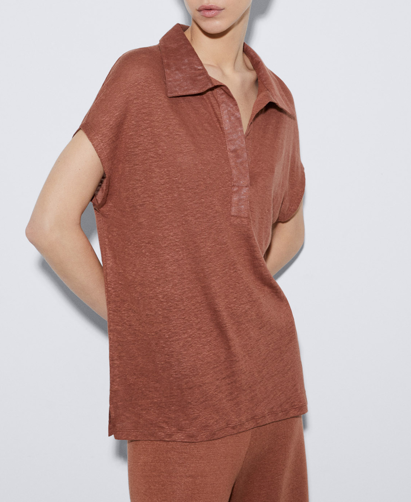 Linen polo shirt with placket image number 0
