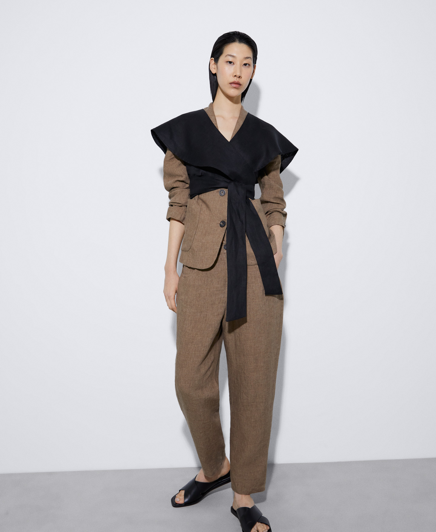 Cropped shawl top with shawl collar image number 1