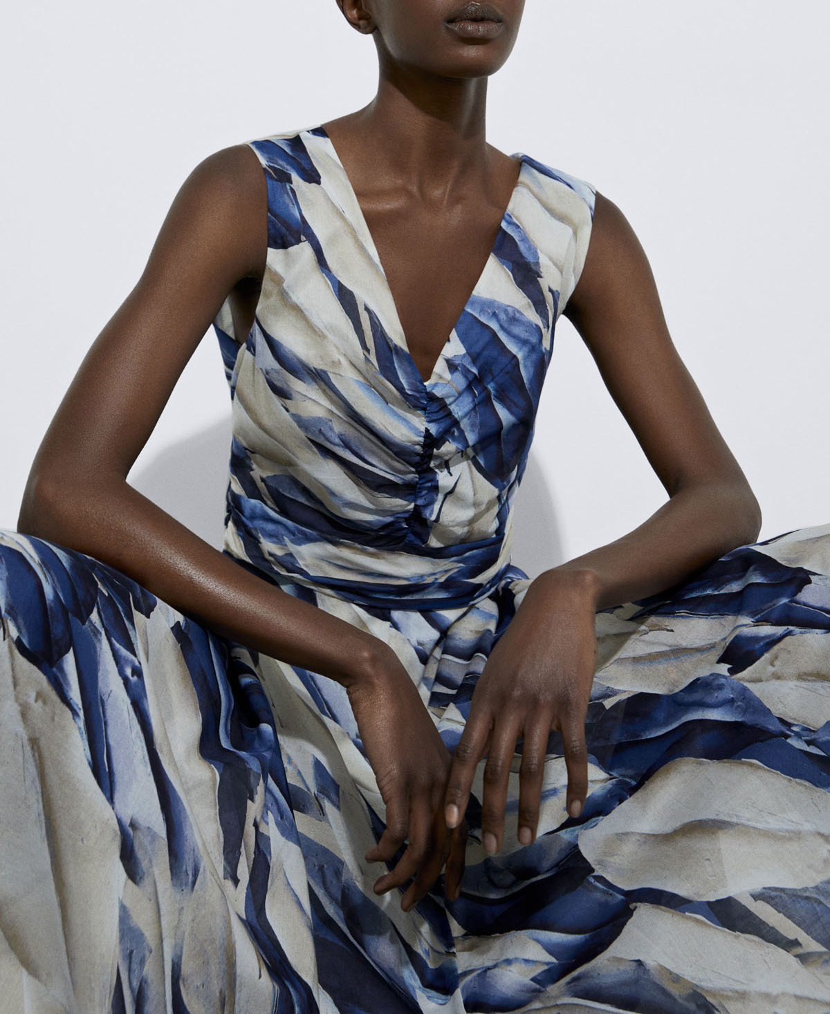 Printed dress with draped neckline image number 0