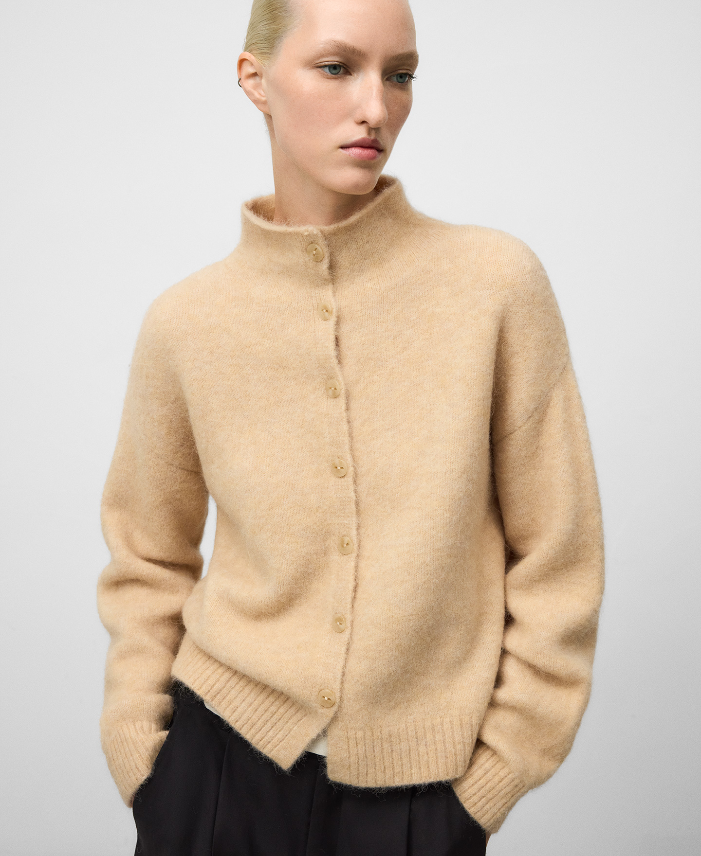Funnel neck knit cardigan woman image number 0