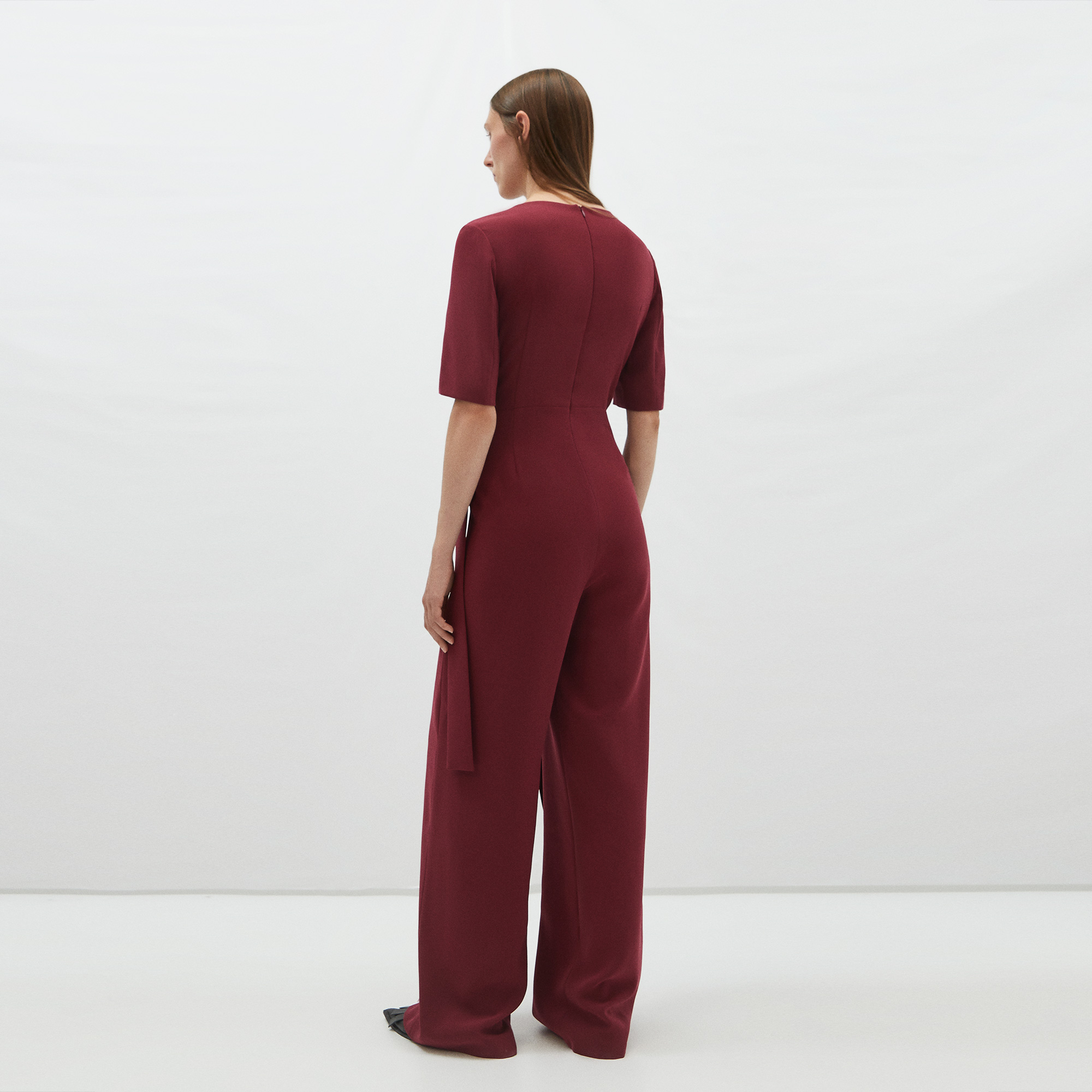 V-neck jumpsuit with draped belt image number 2