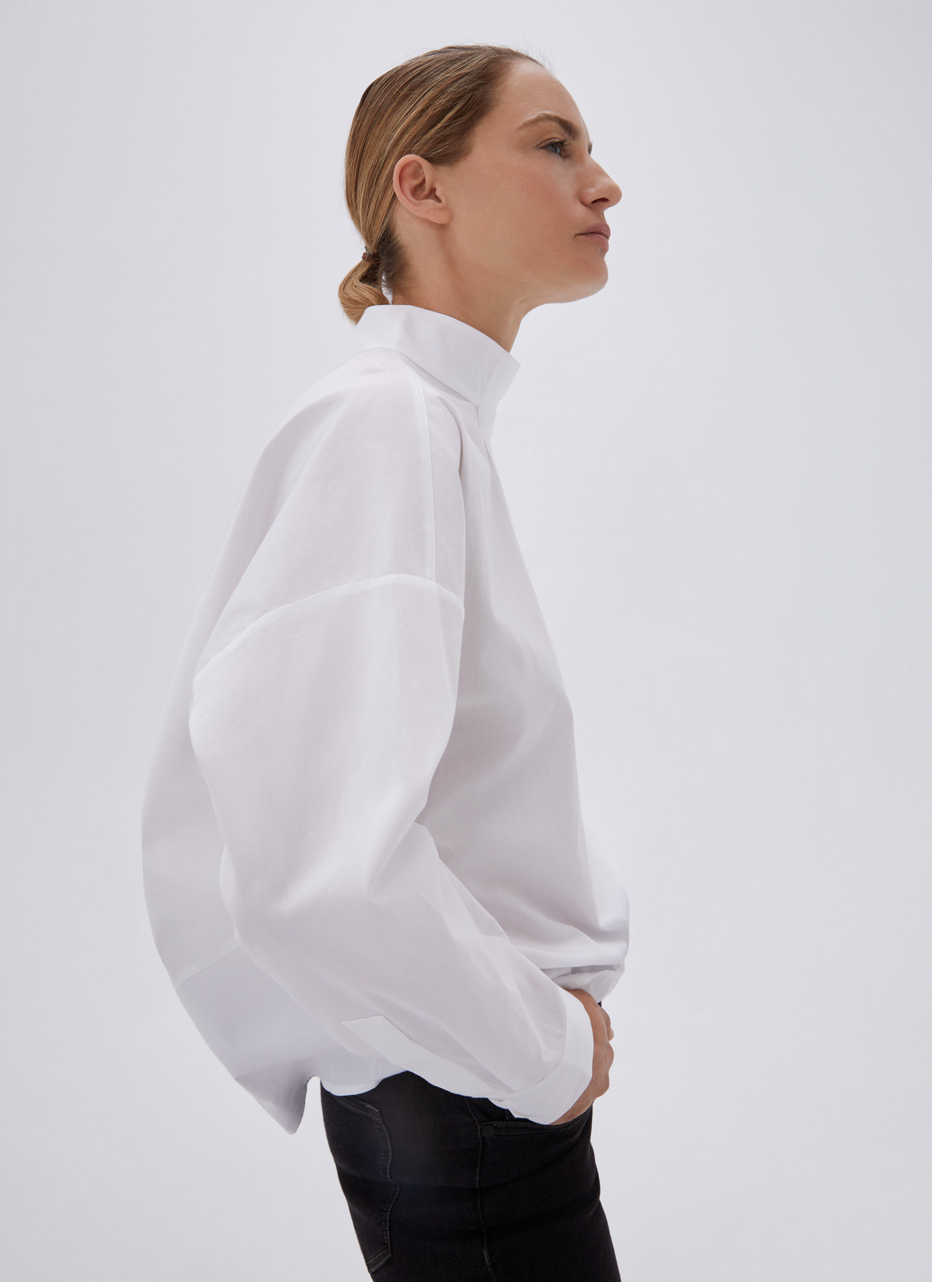 Oversize shirt with mandarin collar image number 3