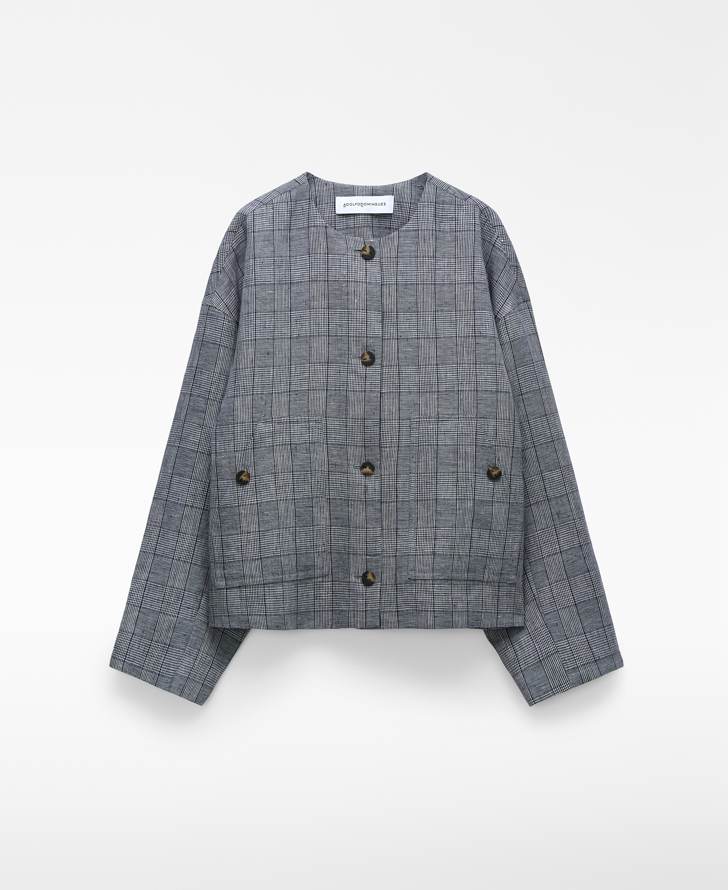 Gerade geschnittene Jacke aus kariertem Leinen image number 4