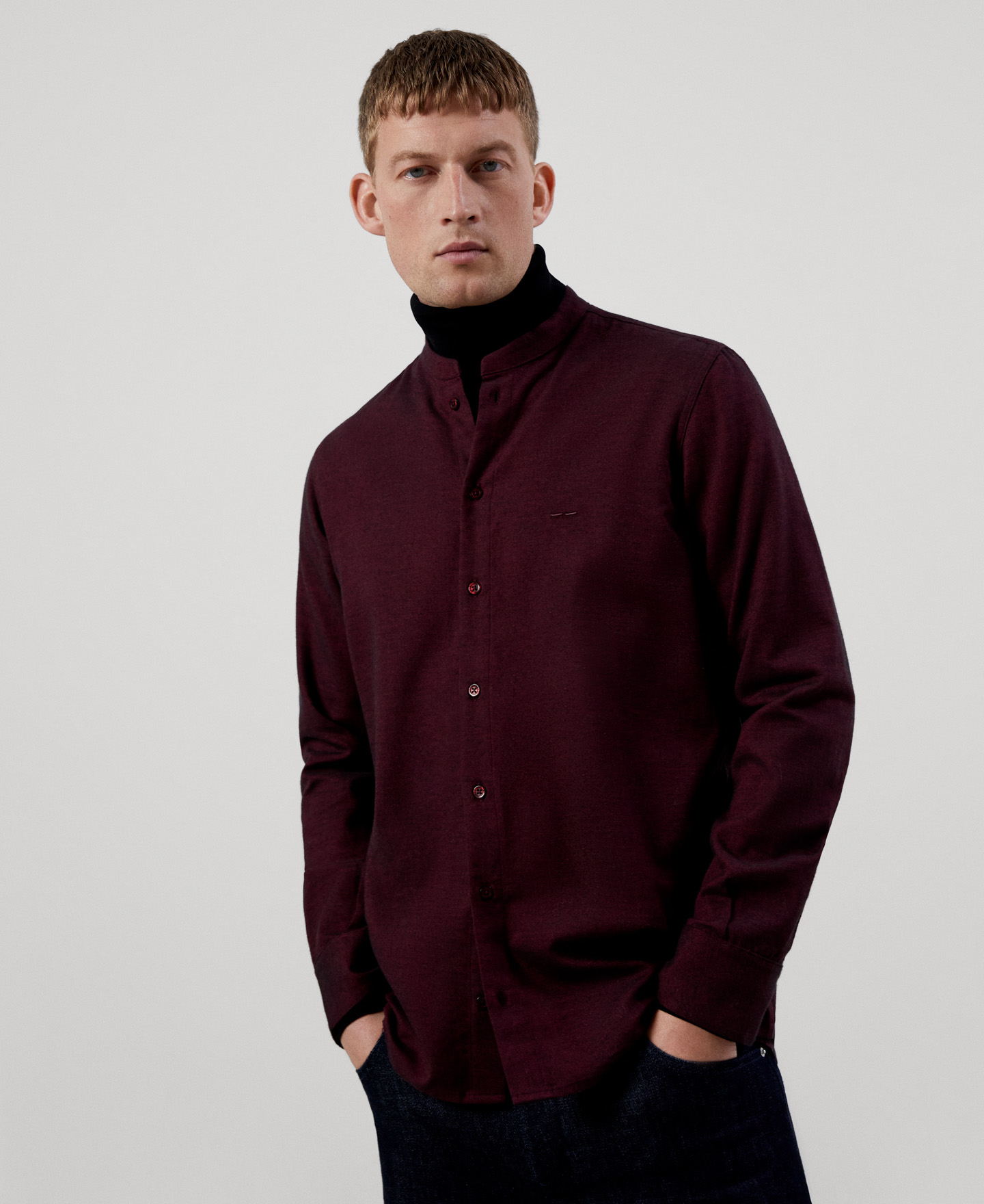 Mandarin collar cotton shirt image number 0