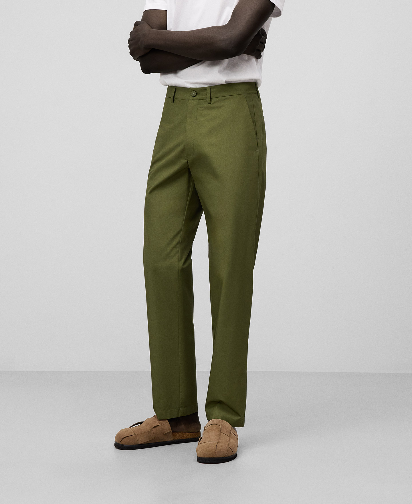 Cotton poplin straight trousers man image number 0