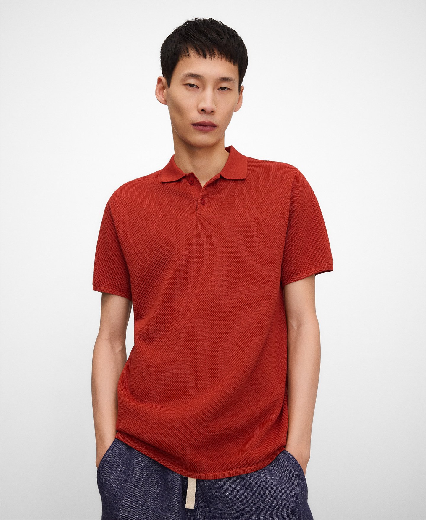 Regular fit structured knit polo shirt image number 0