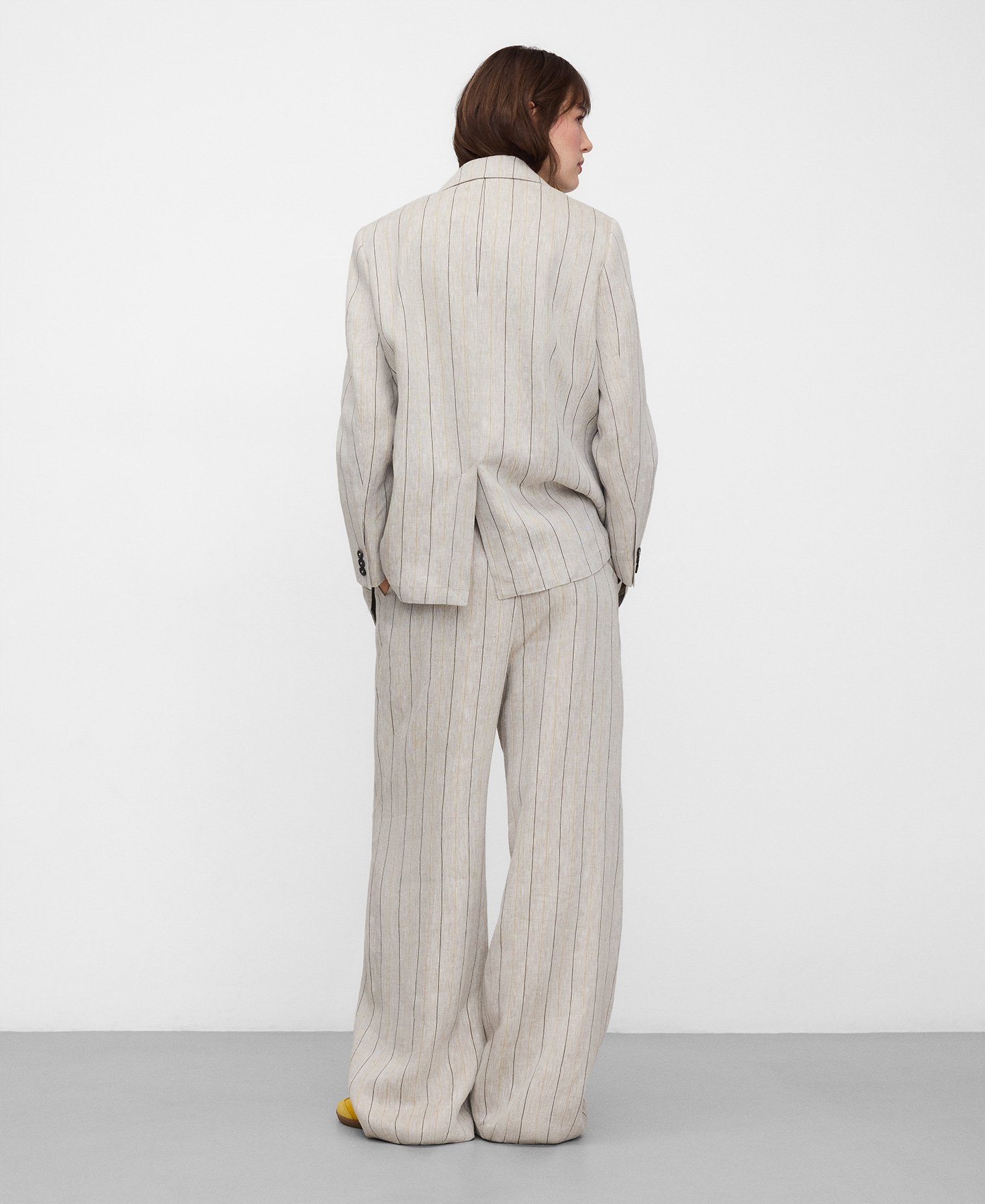 European linen striped straight trousers image number 2