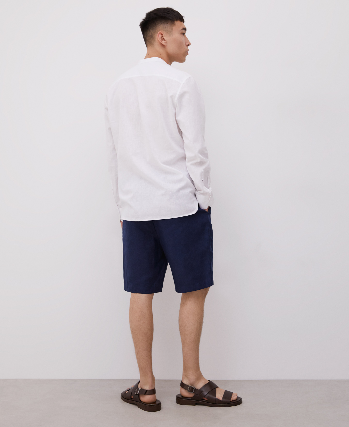 Mao collar linen and cotton shirt image number 2