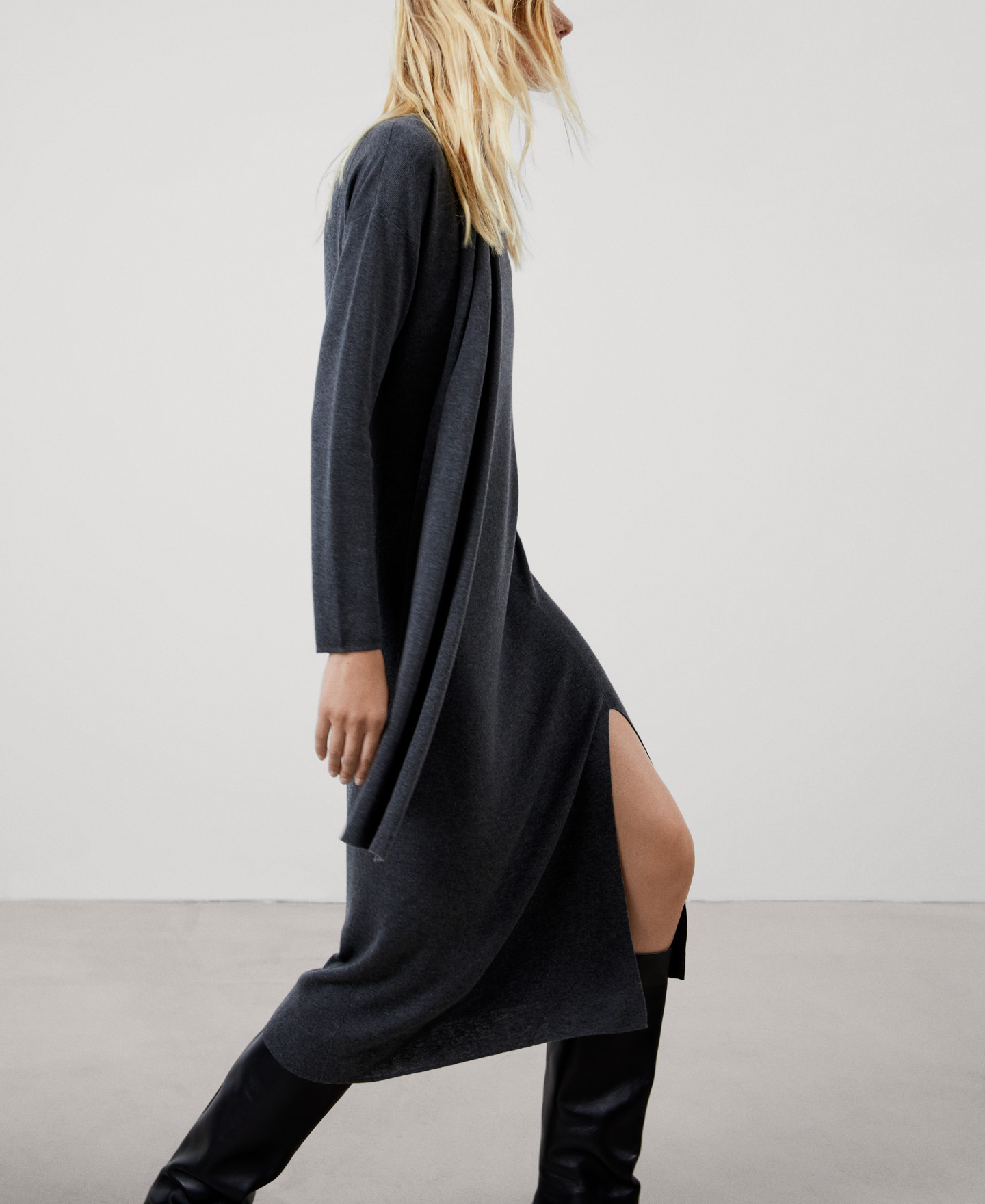 Long scarf-collar dress in lyocell image number 3
