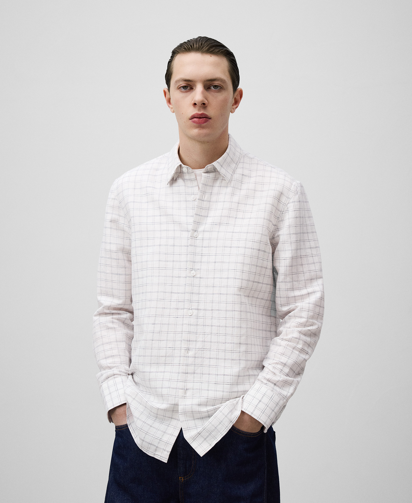 Chemise à carreaux en lin européen mélangé homme image number 0