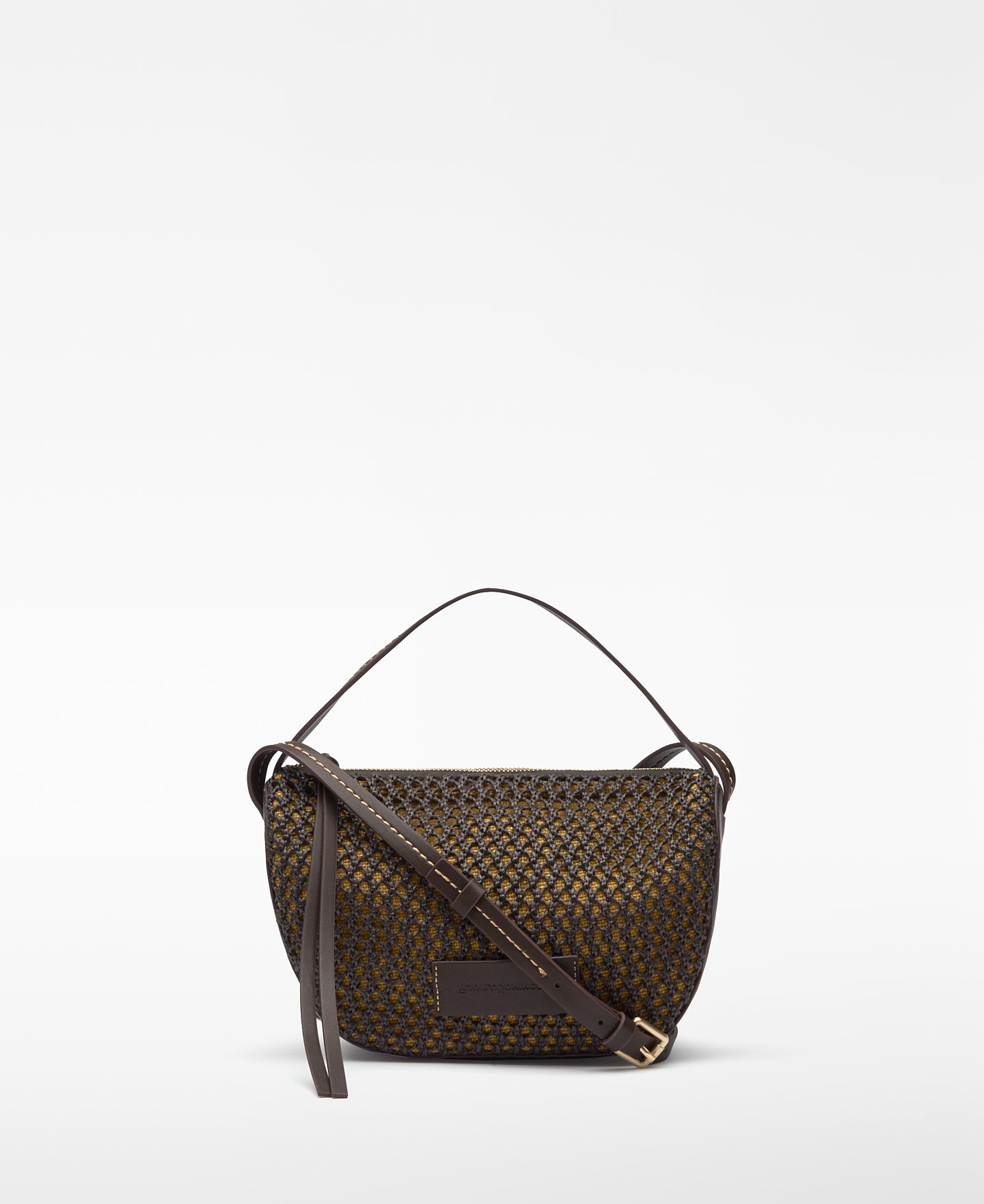Raffia-textured mini bowling bag woman image number 0