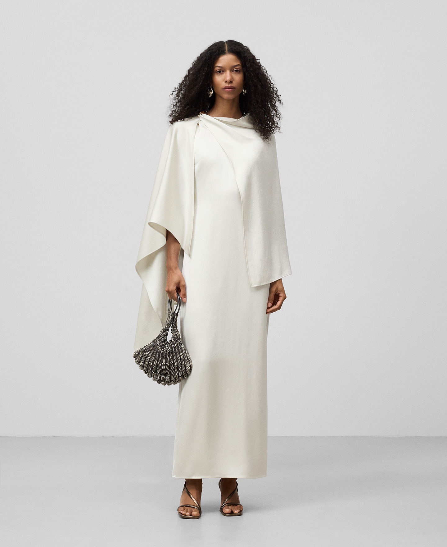 Long dress with asymmetrical shawl woman image number 1