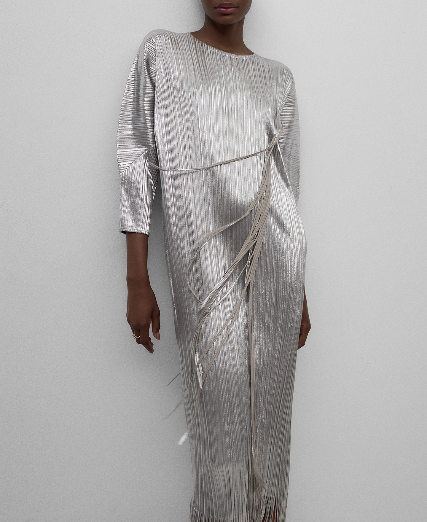 Silver crinkle dress woman image number 0