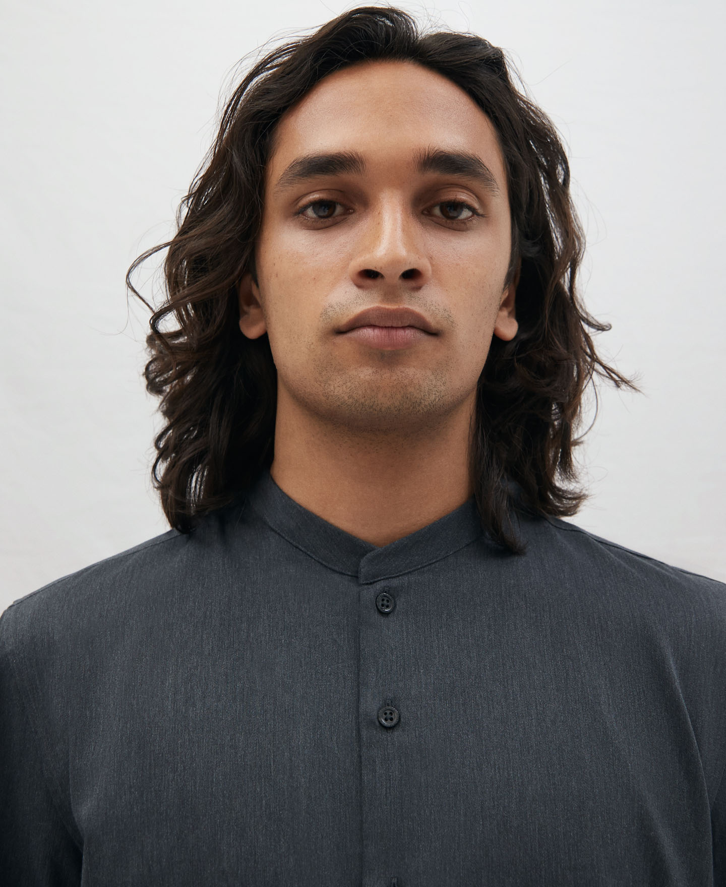 Mandarin collar cotton shirt image number 3