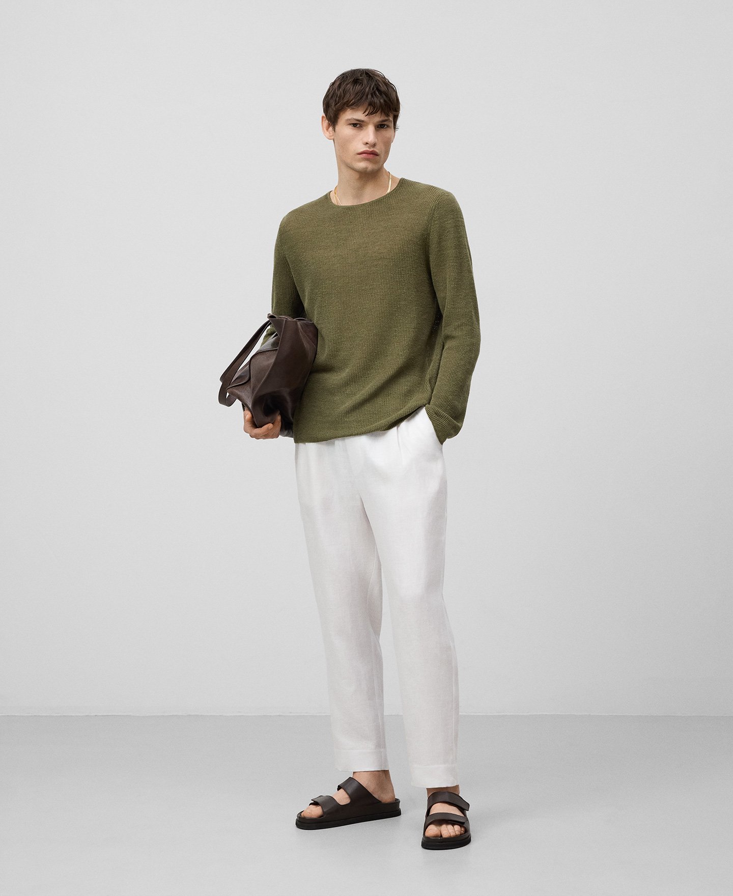 Pleated linen trousers man image number 1